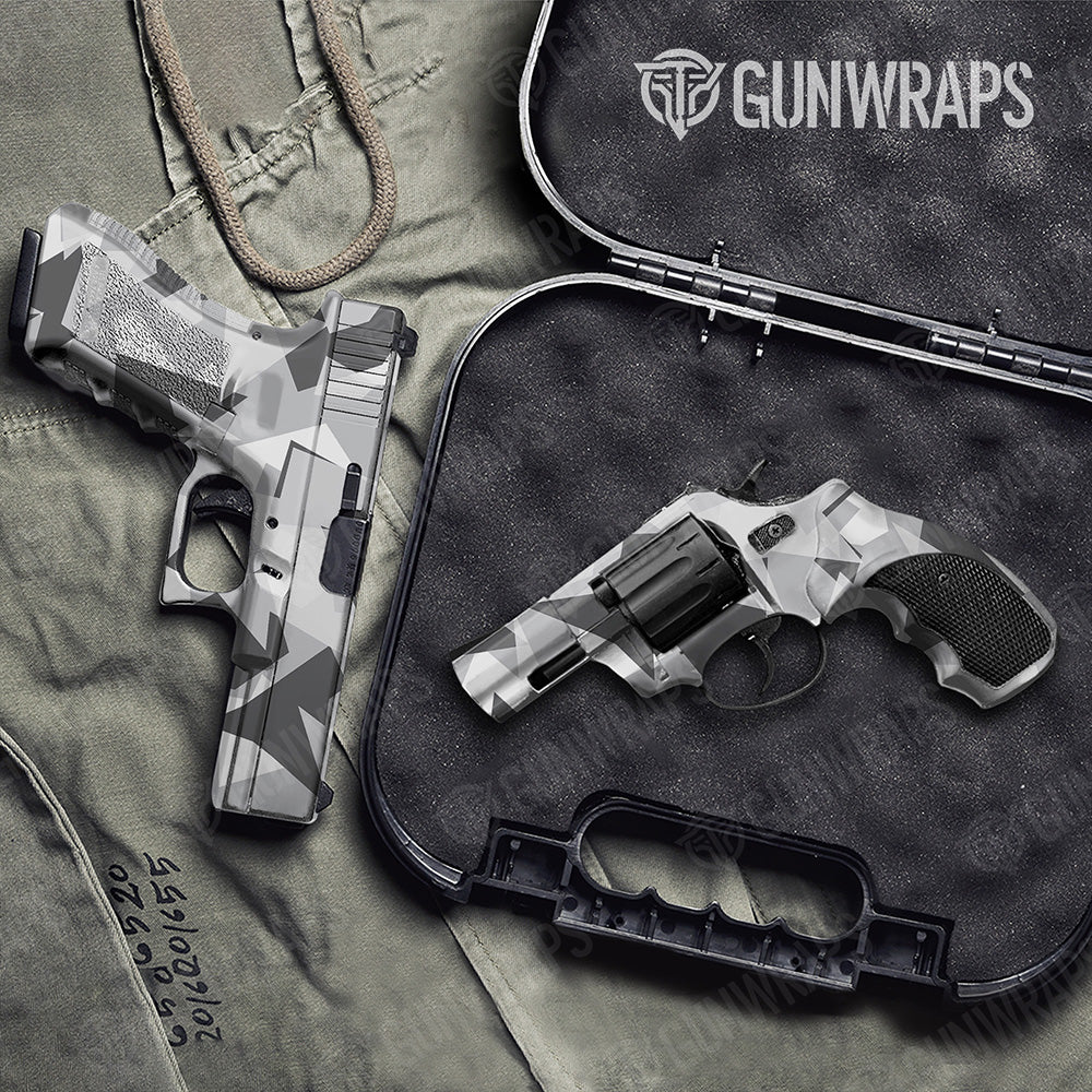 Handgun Shattered Snow Camo Gun Skin Vinyl Wrap