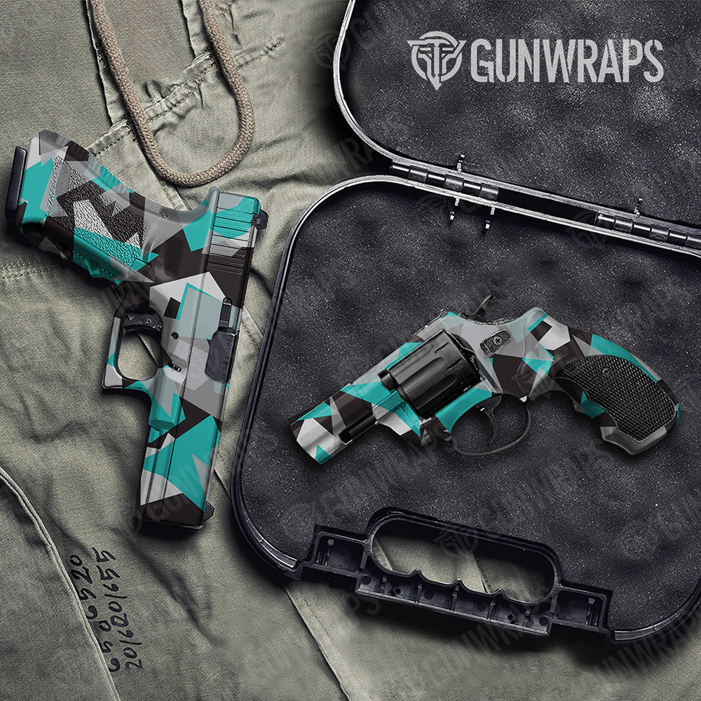 Handgun Shattered Tiffany Blue Tiger Camo Gun Skin Vinyl Wrap