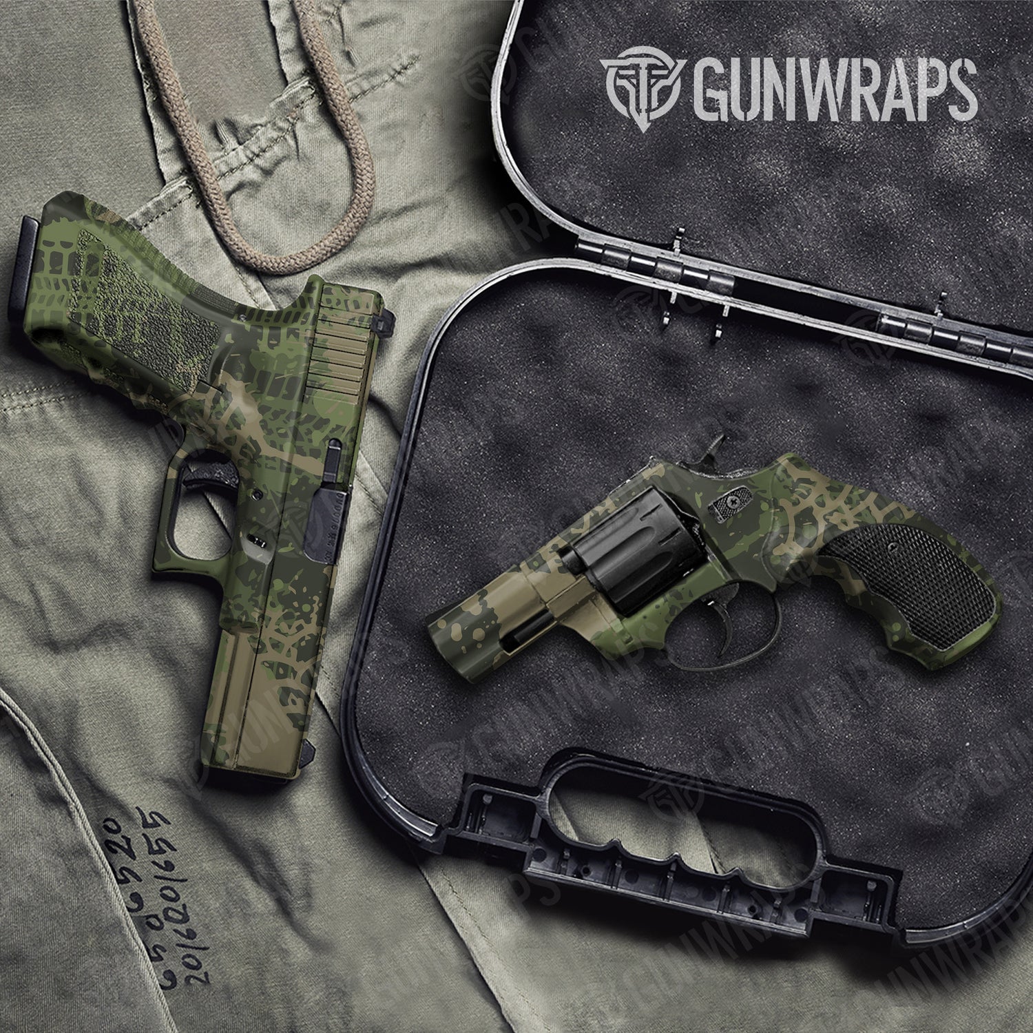 Handgun Tire Splatter Army Green Camo Gun Skin Vinyl Wrap