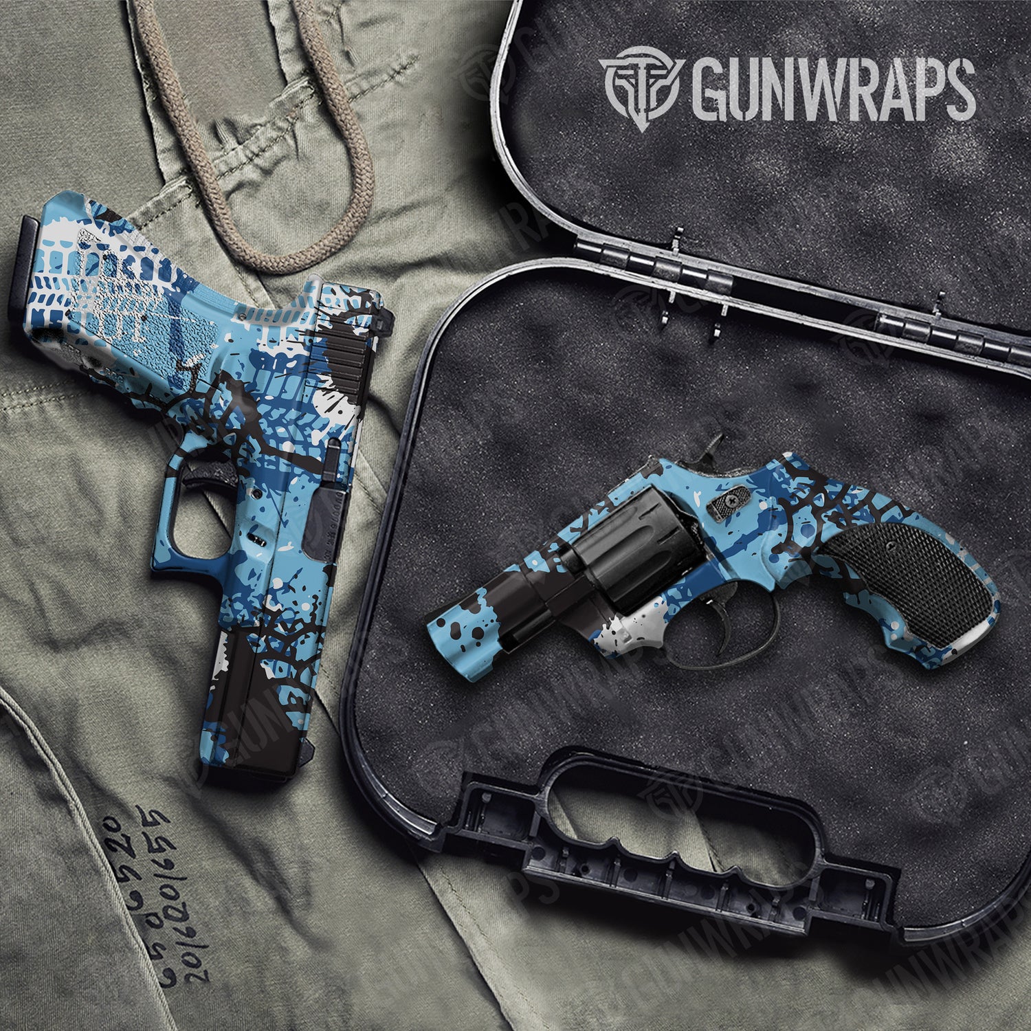 Handgun Tire Splatter Baby Blue Camo Gun Skin Vinyl Wrap