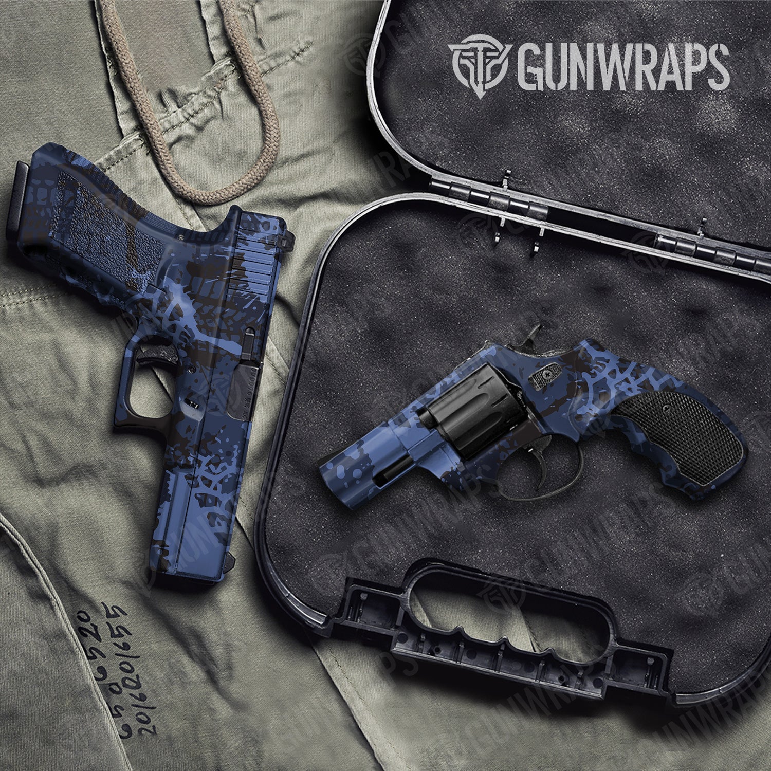 Handgun Tire Splatter Blue Midnight Camo Gun Skin Vinyl Wrap