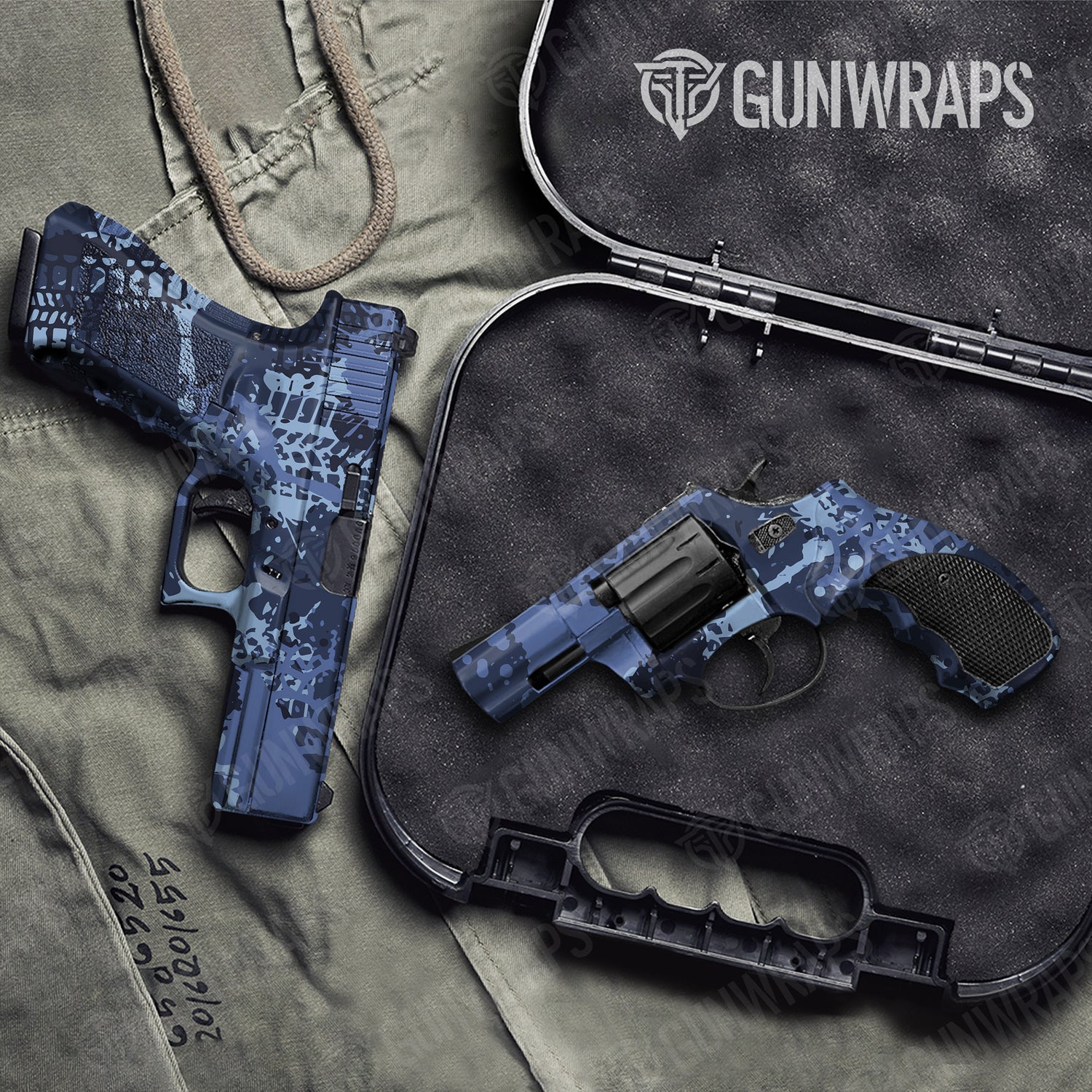 Handgun Tire Splatter Blue Urban Night Camo Gun Skin Vinyl Wrap