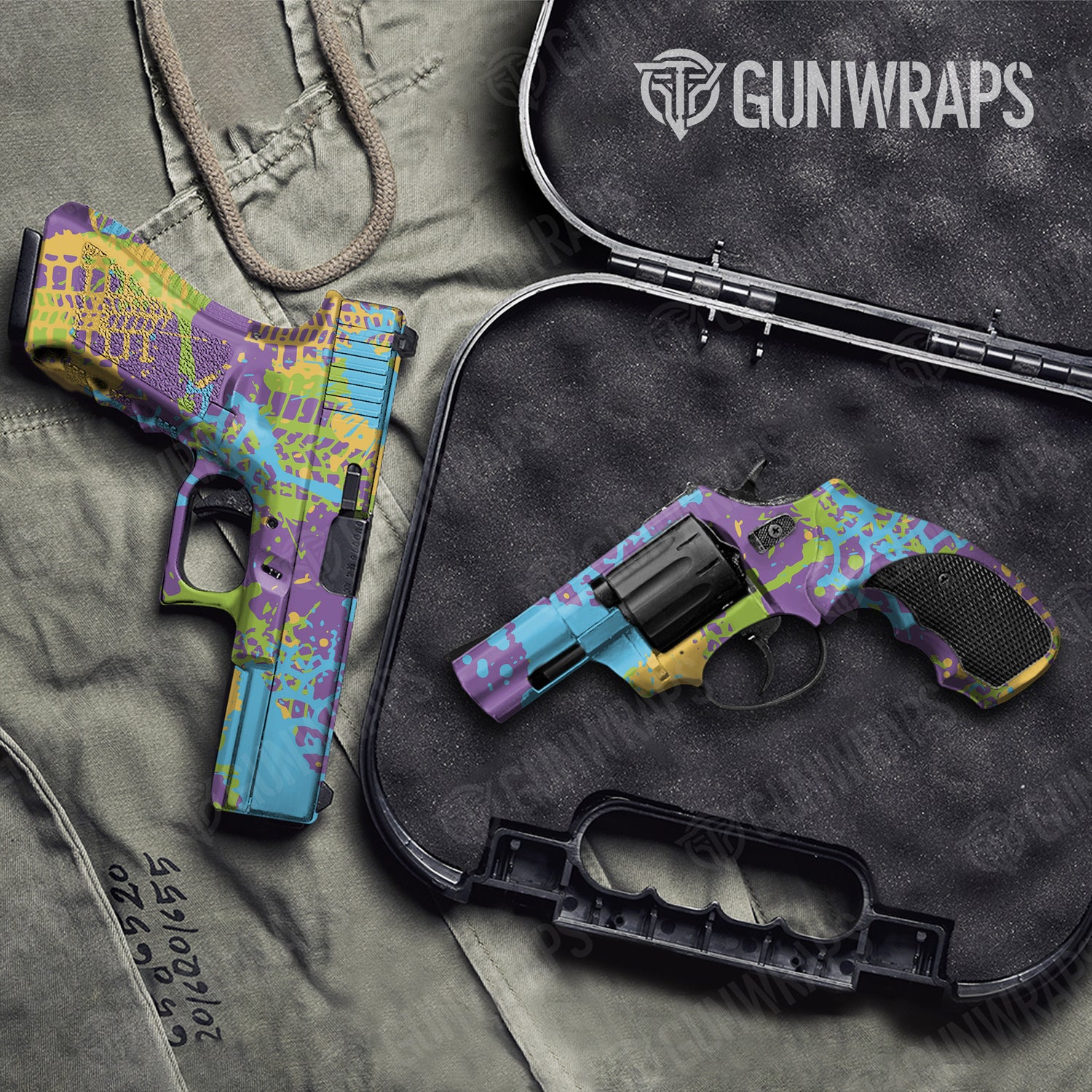 Handgun Tire Splatter Carnival Camo Gun Skin Vinyl Wrap