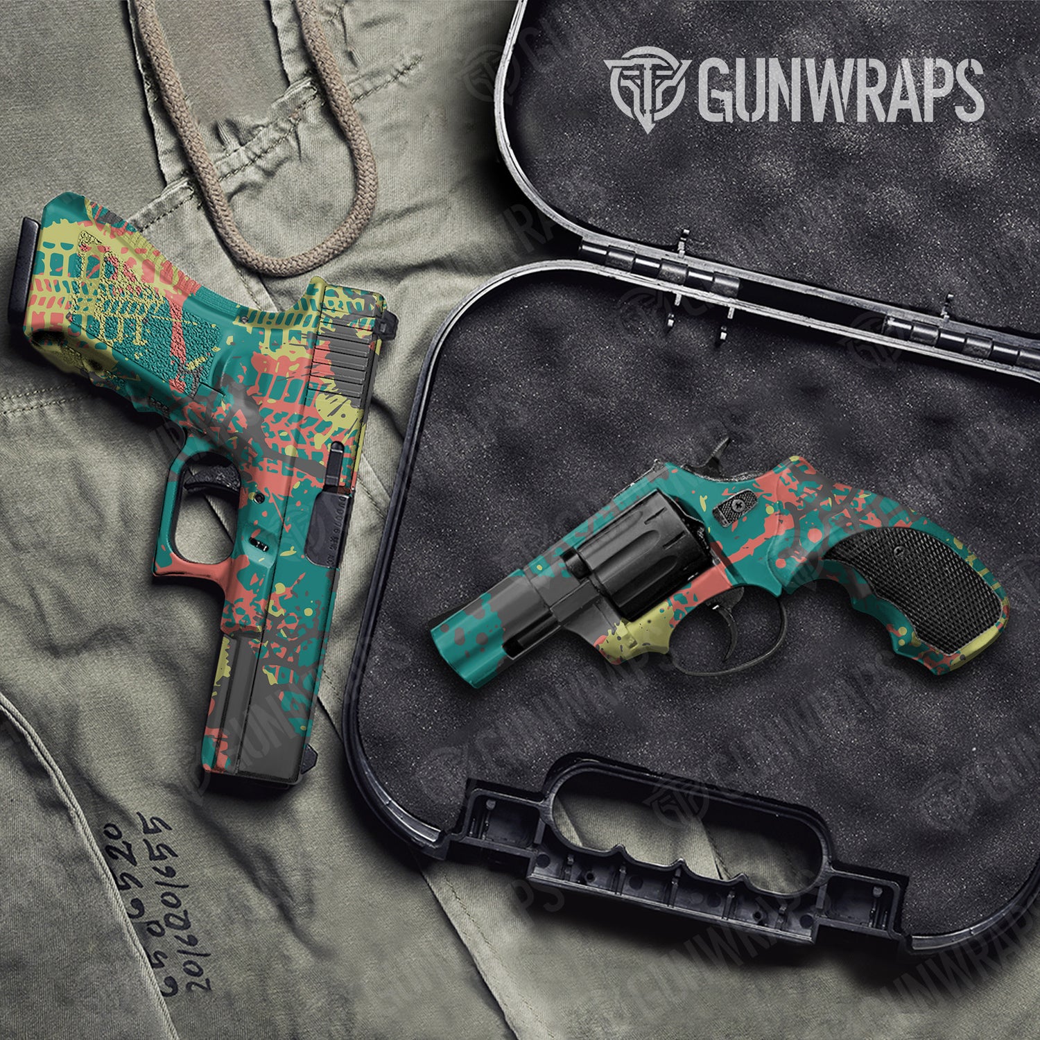 Handgun Tire Splatter Fiesta Camo Gun Skin Vinyl Wrap