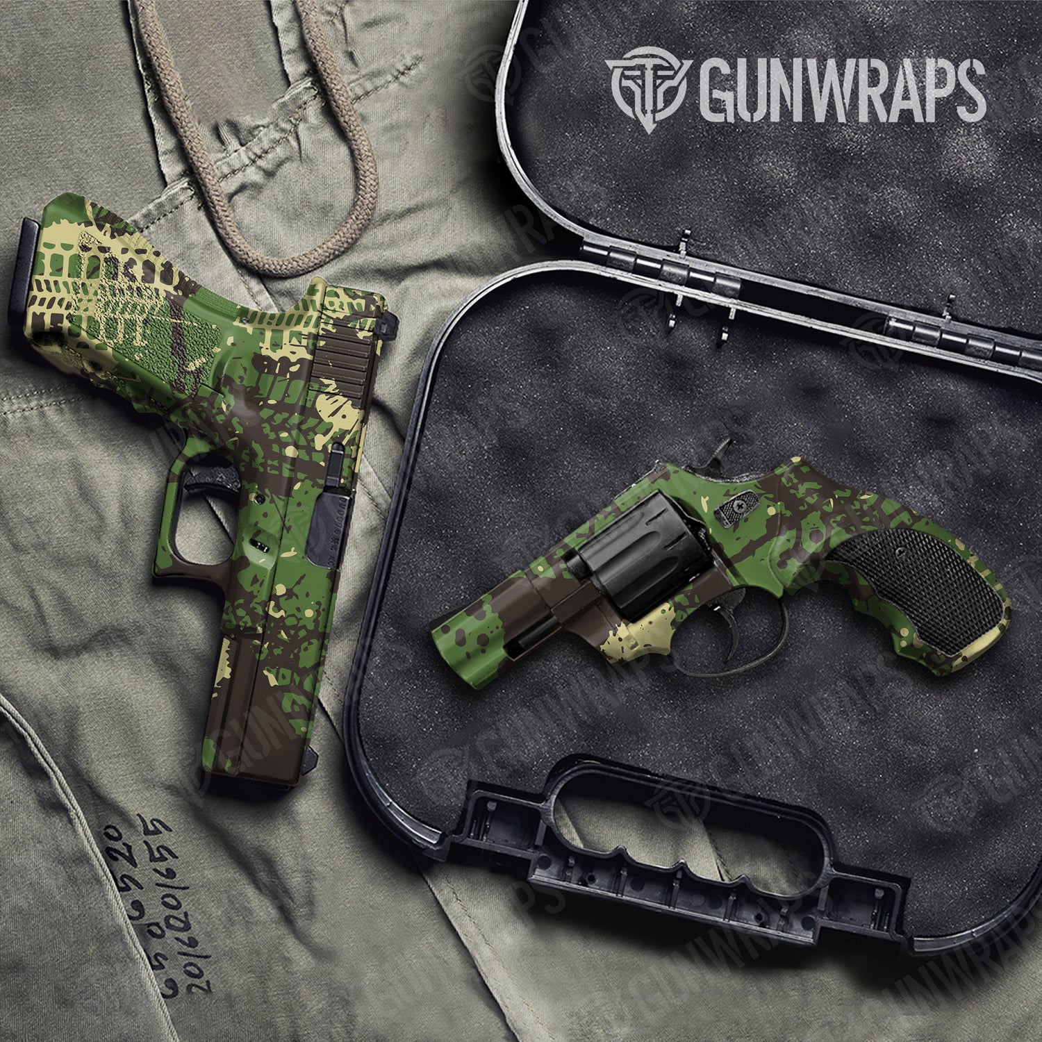 Handgun Tire Splatter Jungle Camo Gun Skin Vinyl Wrap