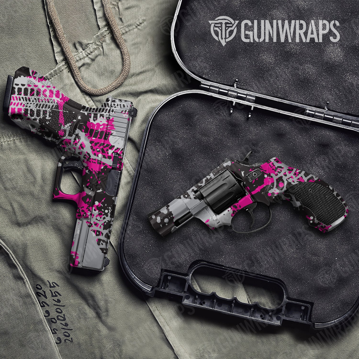 Handgun Tire Splatter Magenta Tiger Camo Gun Skin Vinyl Wrap