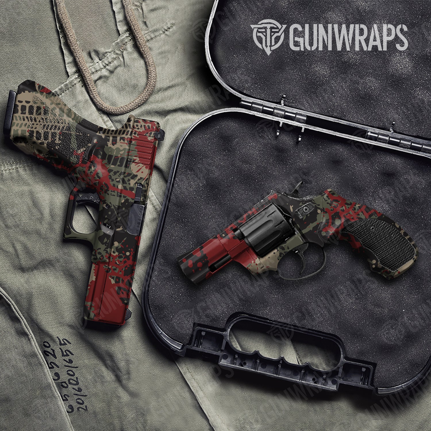 Handgun Tire Splatter Militant Red Camo Gun Skin Vinyl Wrap