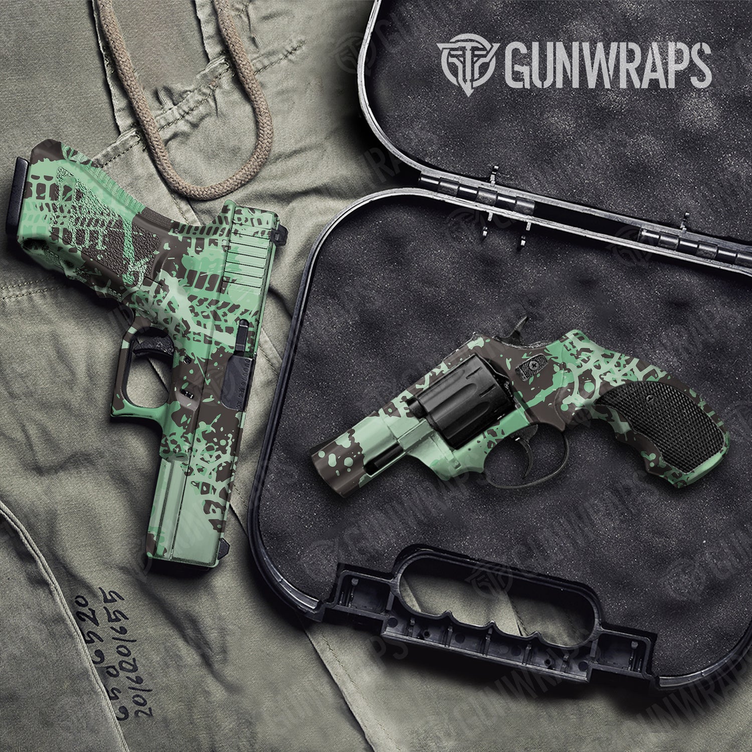 Handgun Tire Splatter Mint Chocolate Chip Camo Gun Skin Vinyl Wrap