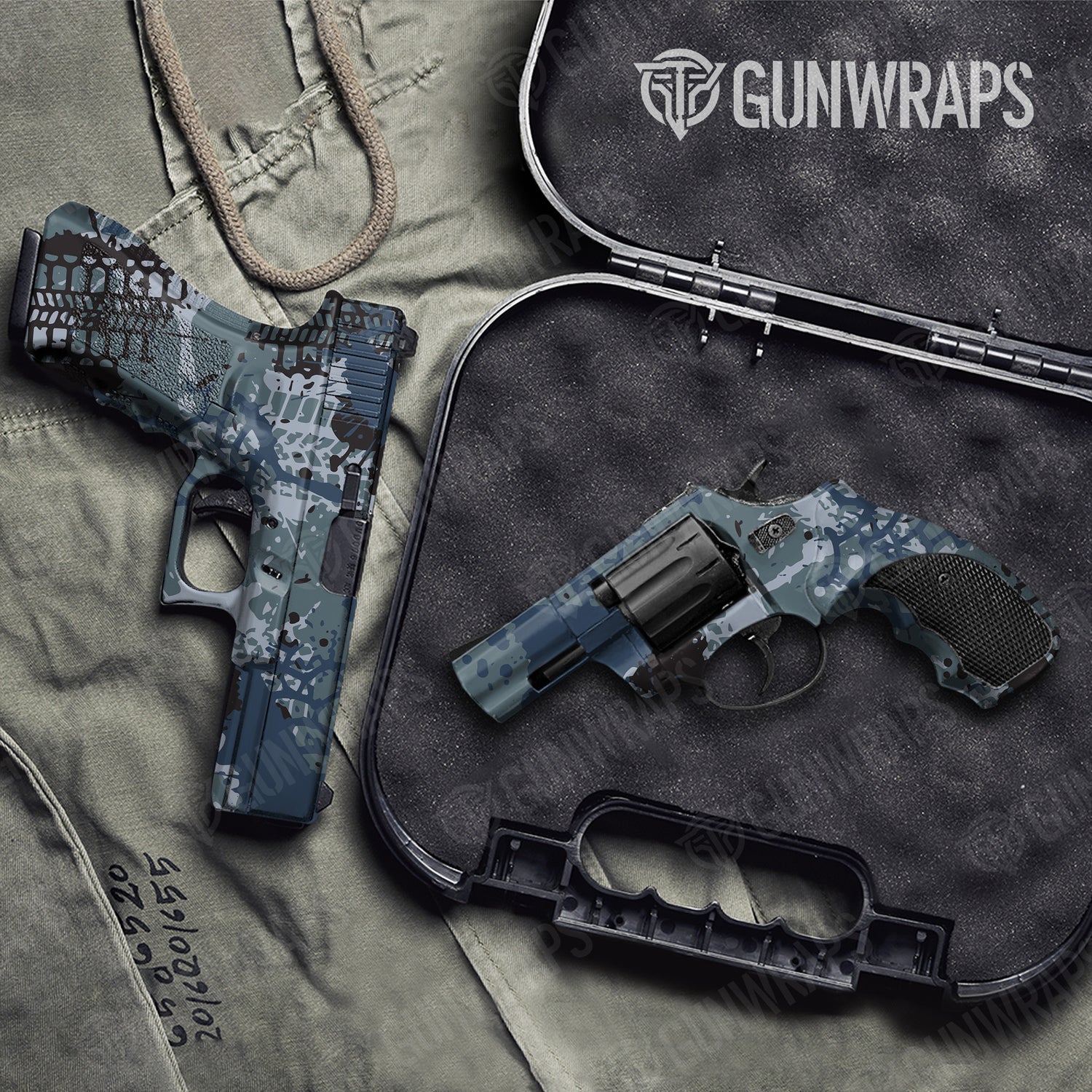 Handgun Tire Splatter Navy Camo Gun Skin Vinyl Wrap