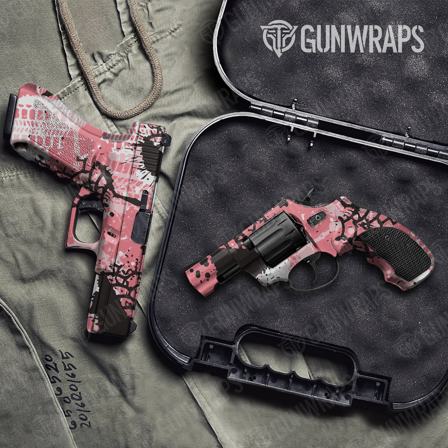 Handgun Tire Splatter Pink Camo Gun Skin Vinyl Wrap