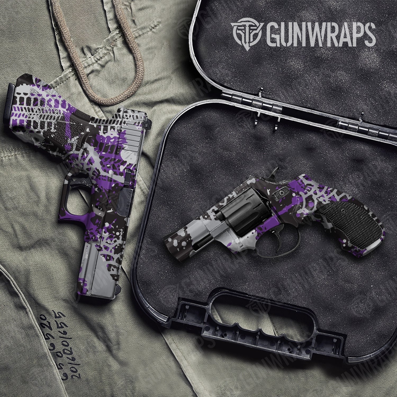 Handgun Tire Splatter Purple Tiger Camo Gun Skin Vinyl Wrap