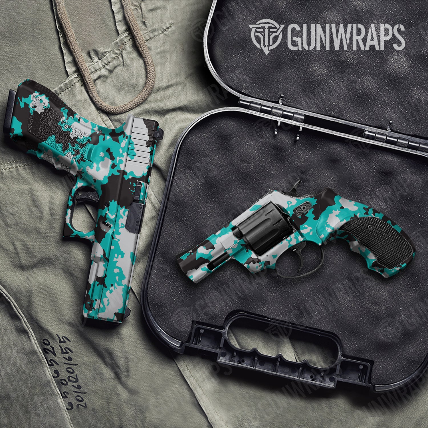 Handgun Treetop Tiffany Blue Tiger Camo Gun Skin Vinyl Wrap