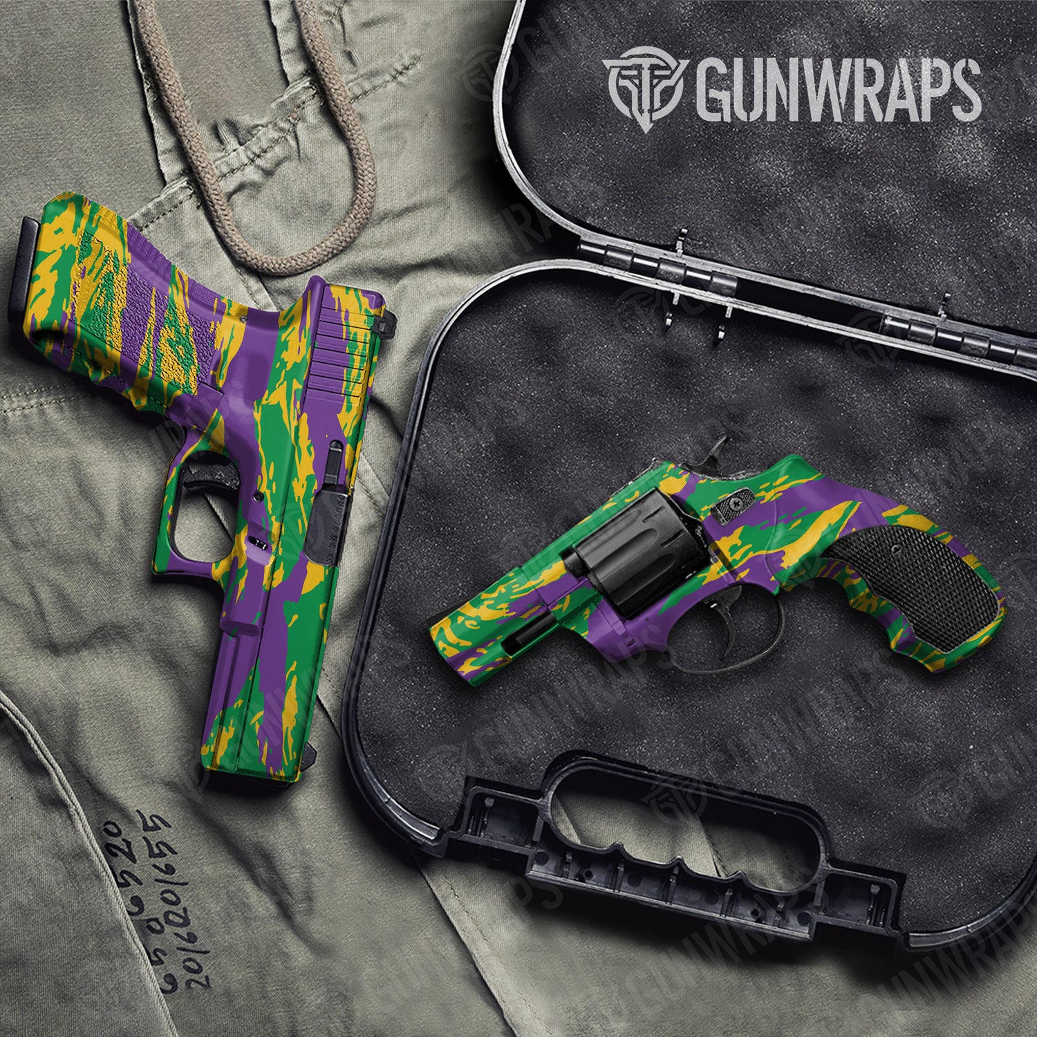 Handgun Vietnam Tiger Stripe Mardi Gras Camo Gun Skin Vinyl Wrap