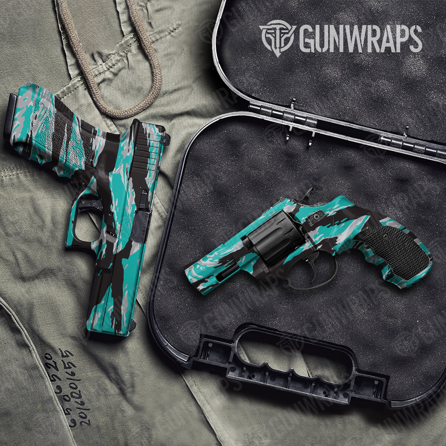 Handgun Vietnam Tiger Stripe Tiffany Blue Tiger Camo Gun Skin Vinyl Wrap