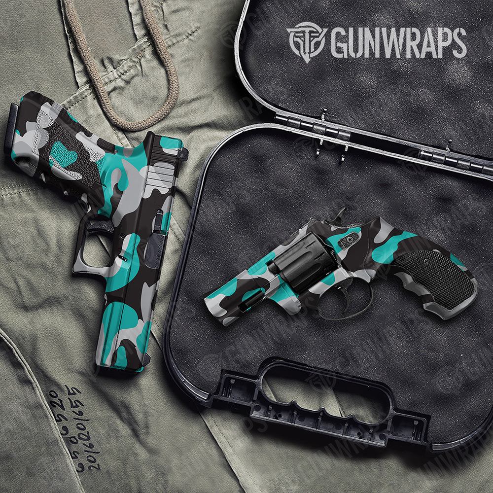 Handgun Classic XL Tiffany Blue Tiger Camo Gun Skin Vinyl Wrap