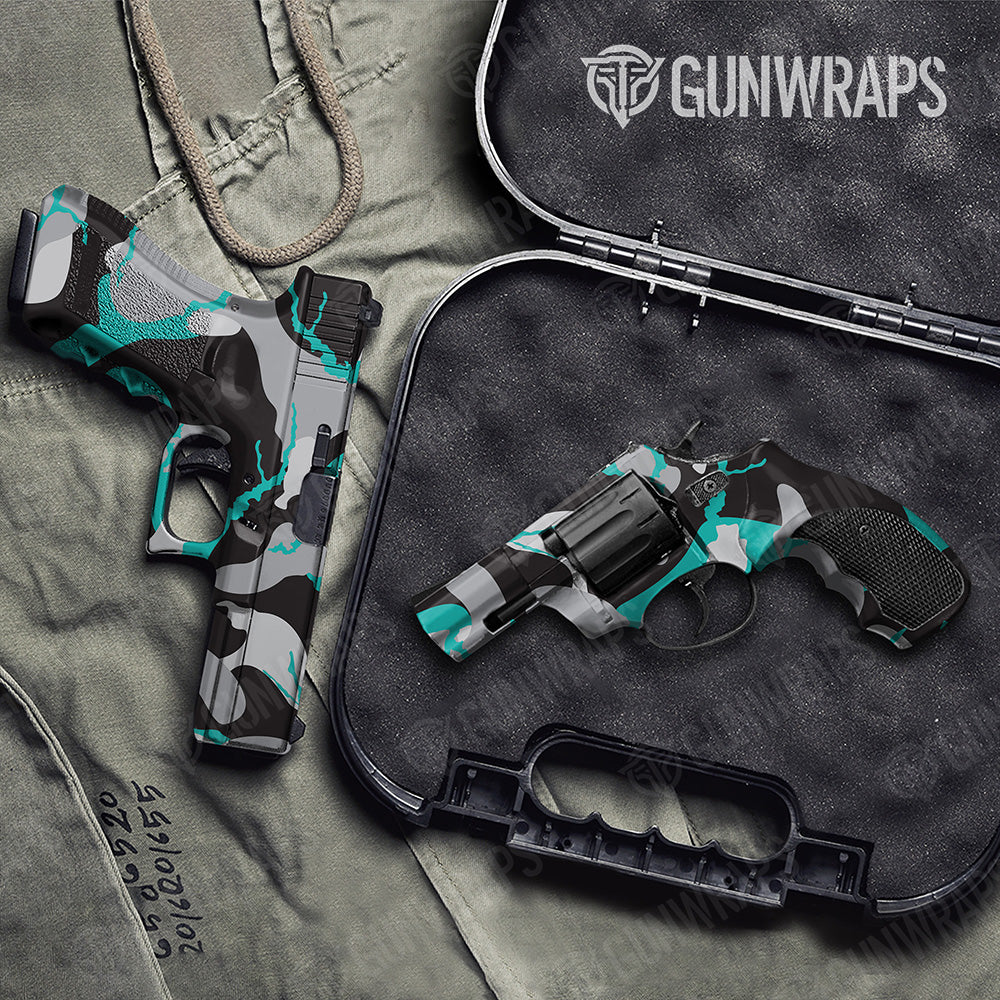 Handgun Ragged XL Tiffany Blue Tiger Camo Gun Skin Vinyl Wrap