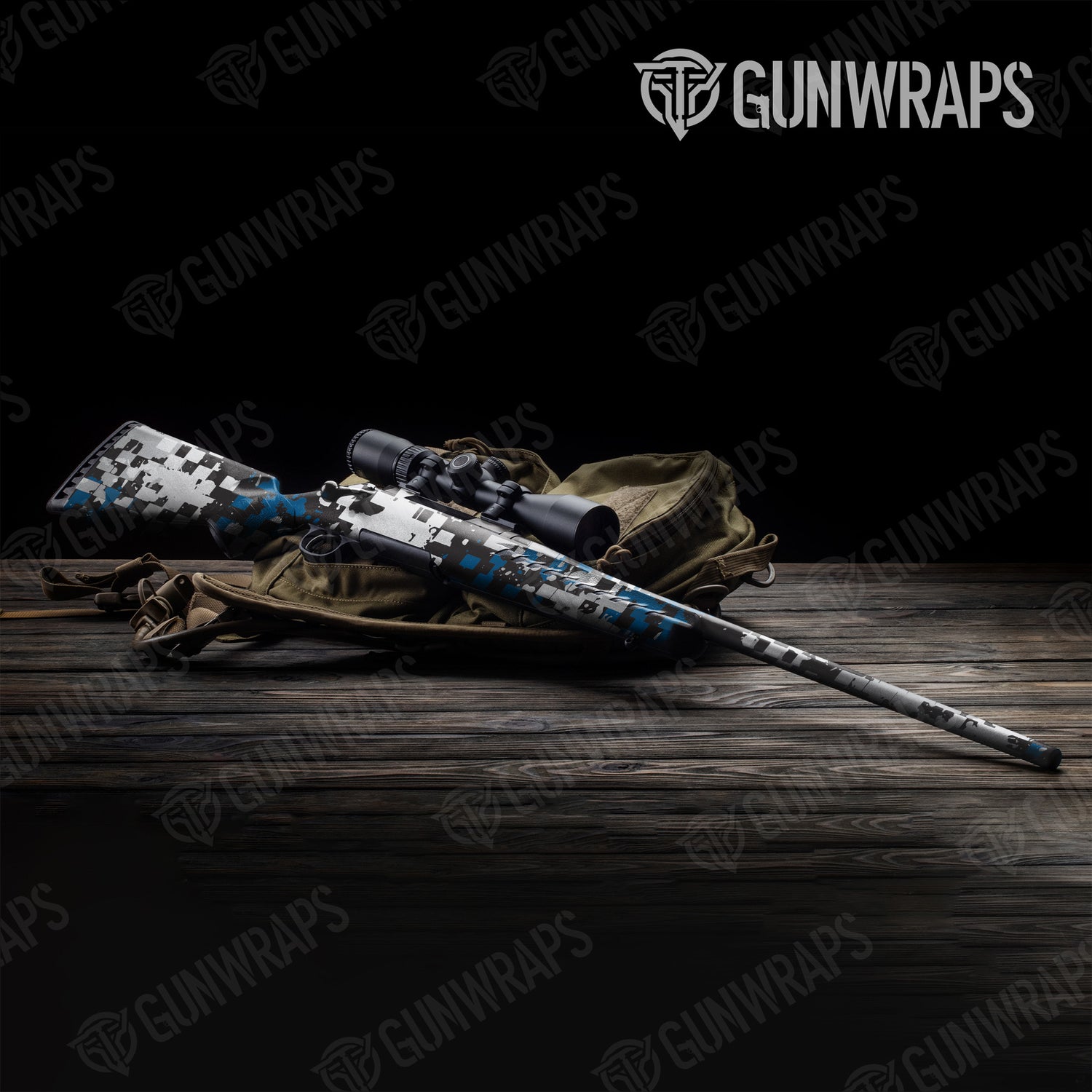 Rifle Broken Plaid Blue Tiger Camo Gun Skin Vinyl Wrap