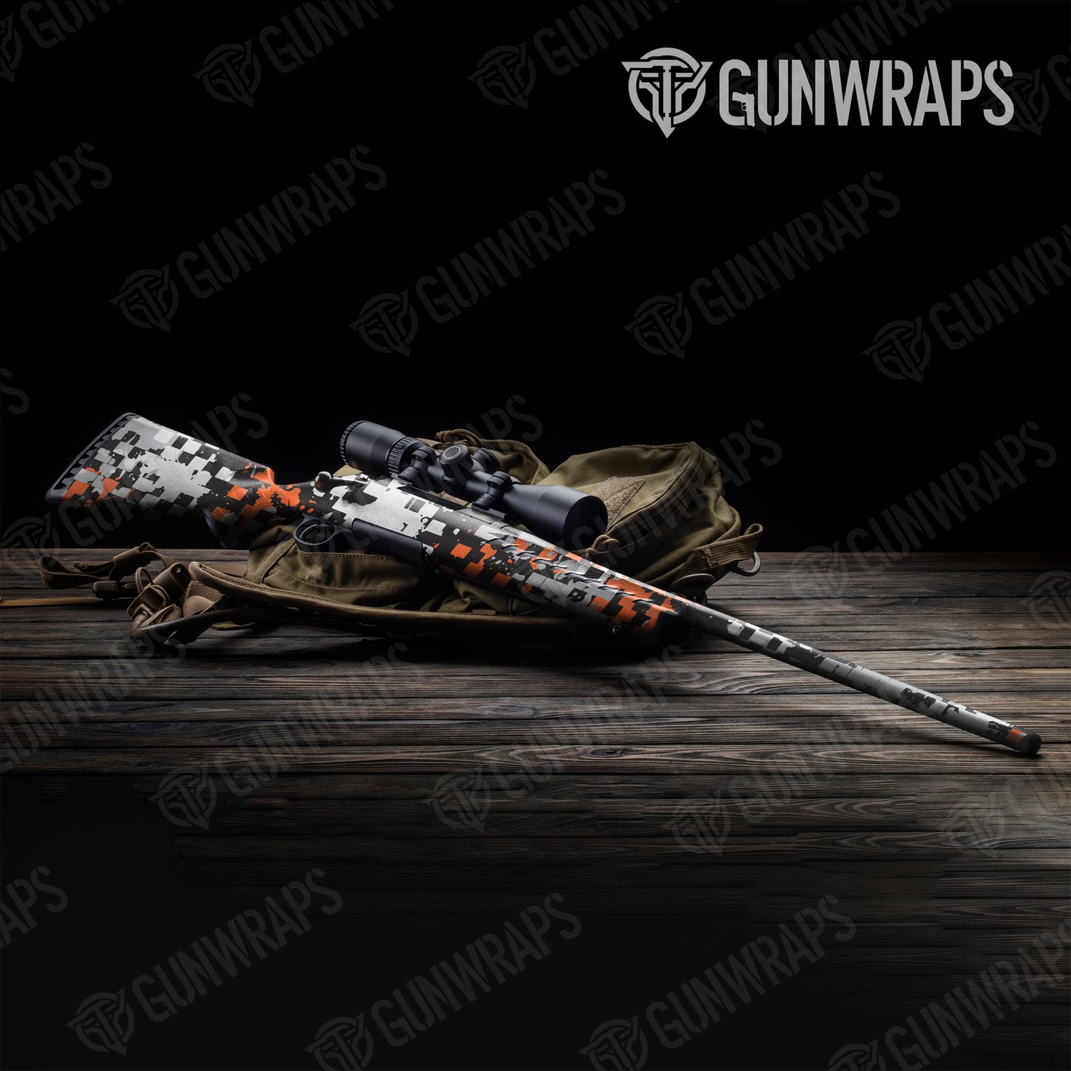 Rifle Broken Plaid Orange Tiger Camo Gun Skin Vinyl Wrap