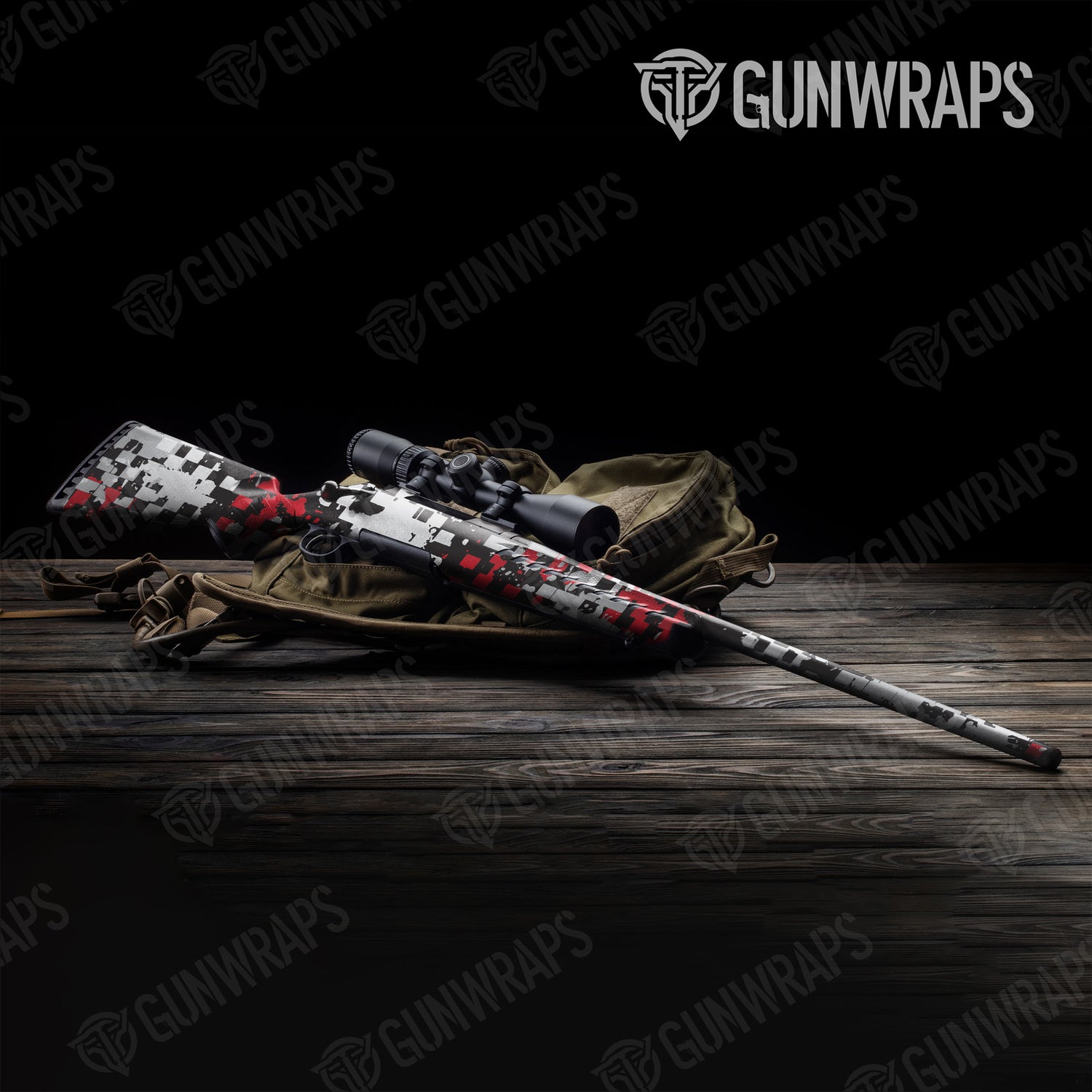 Rifle Broken Plaid Red Tiger Camo Gun Skin Vinyl Wrap