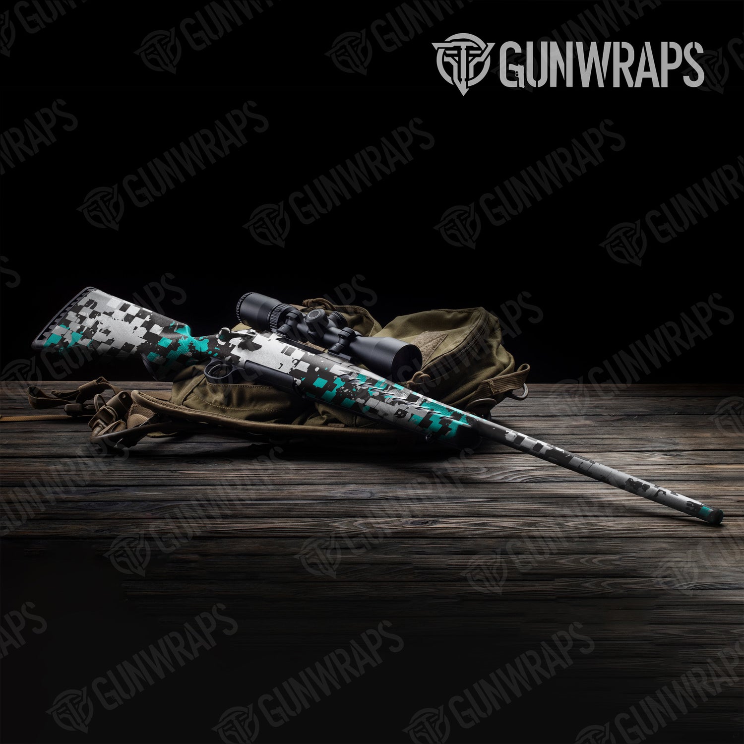 Rifle Broken Plaid Tiffany Blue Tiger Camo Gun Skin Vinyl Wrap