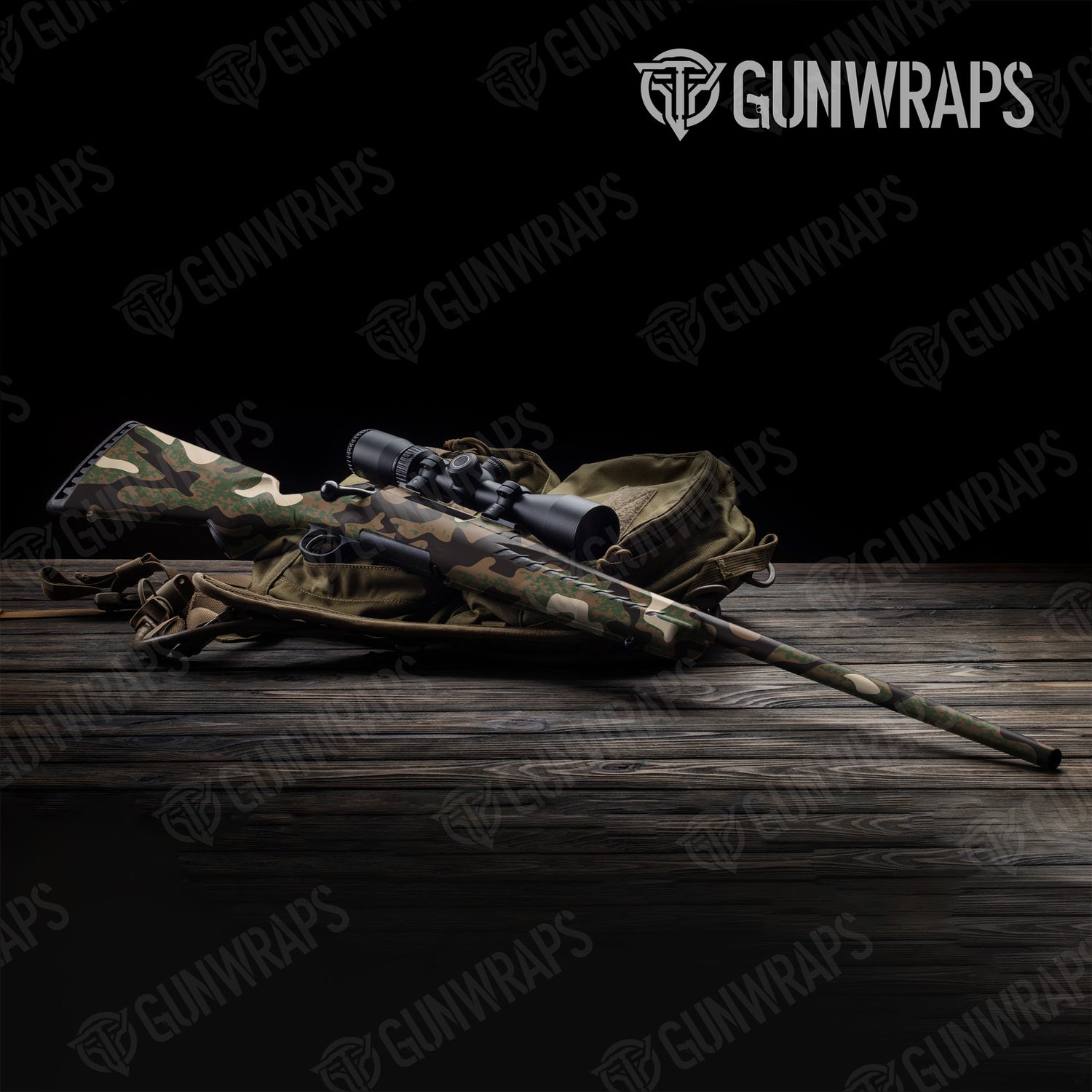 Rifle Compound Woodland Camo Gun Skin Vinyl Wrap