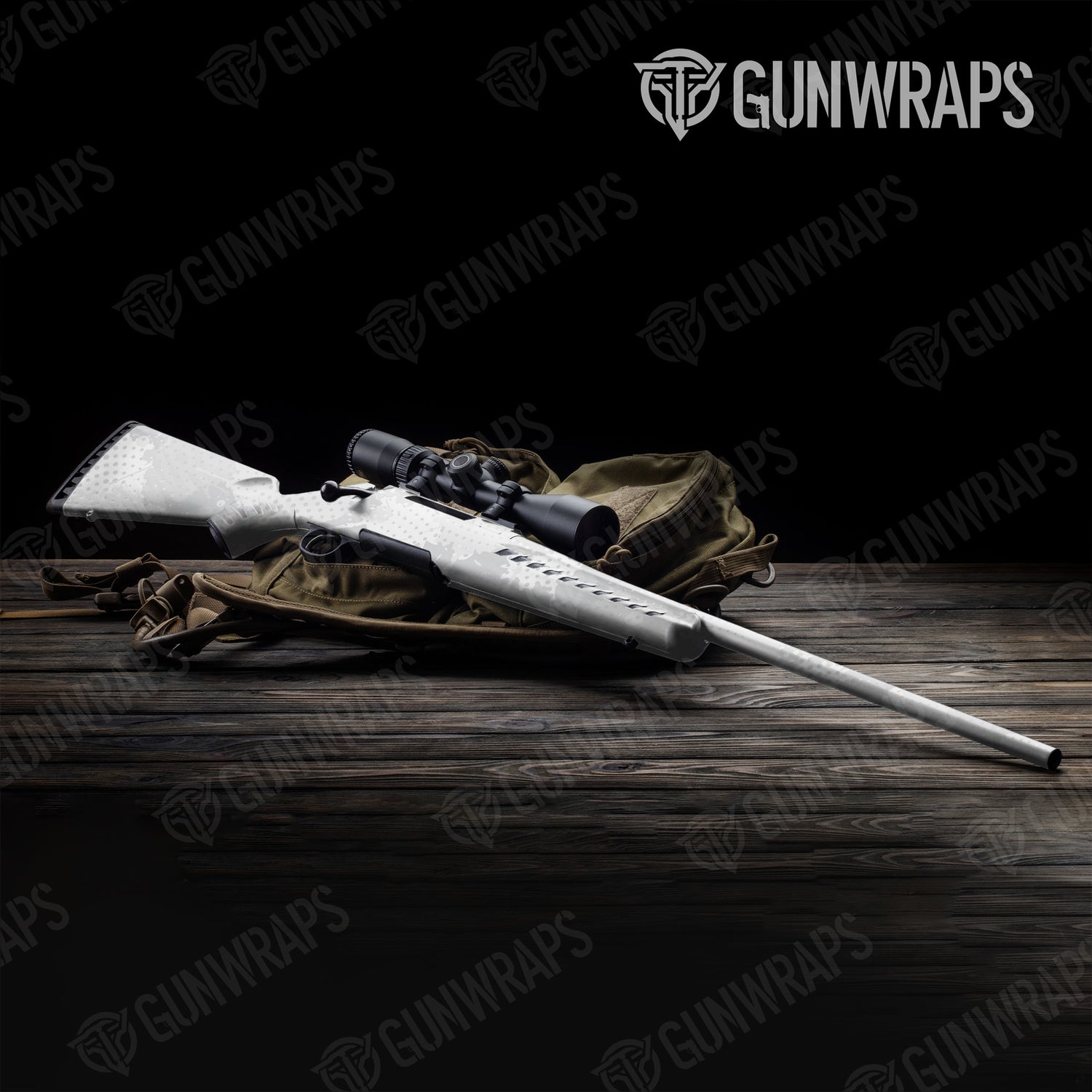 Rifle Halftone Splatter Elite White Camo Gun Skin Vinyl Wrap