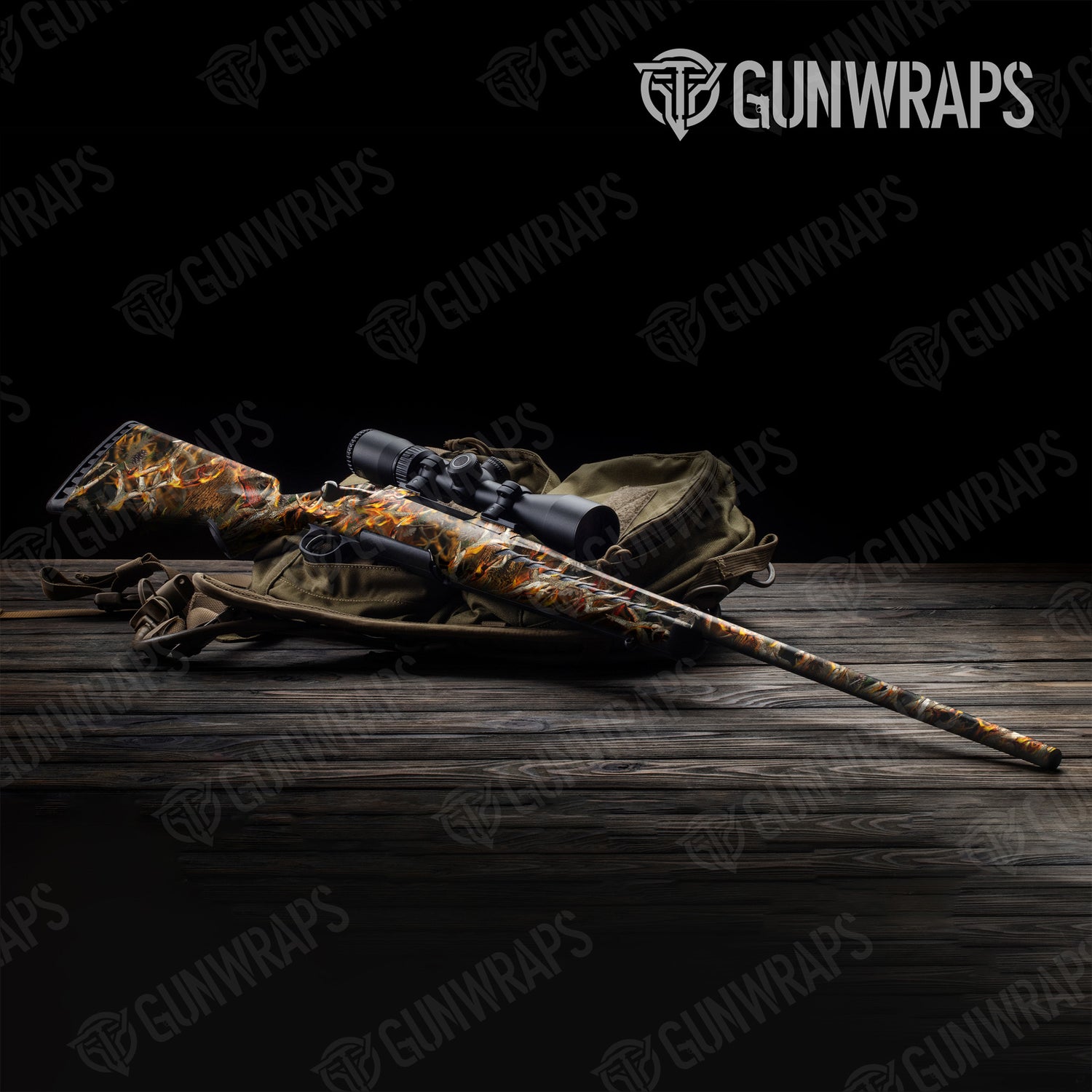 Rifle Nature Burning Buck Skull Camo Gun Skin Vinyl Wrap