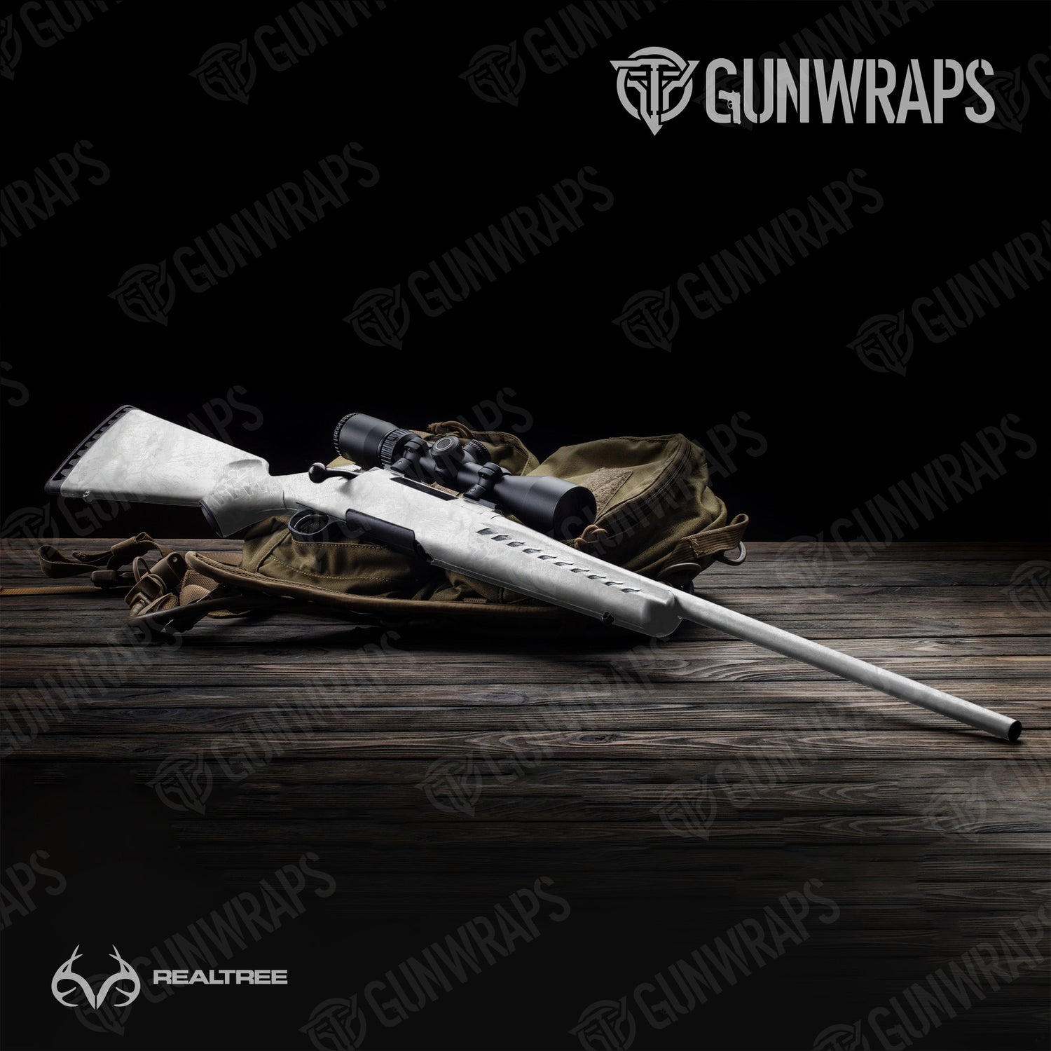 Rifle Realtree WAV3 White Camo Gun Skin Vinyl Wrap