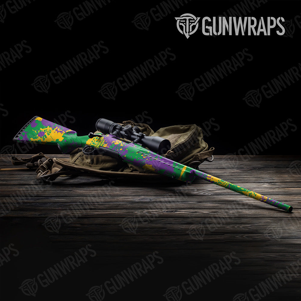 Rifle Tire Splatter Mardi Gras Camo Gun Skin Vinyl Wrap