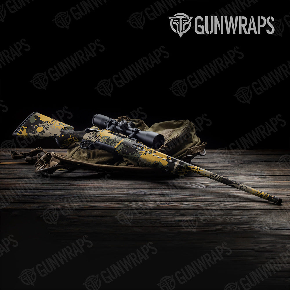 Rifle Tire Splatter Militant Yellow Camo Gun Skin Vinyl Wrap