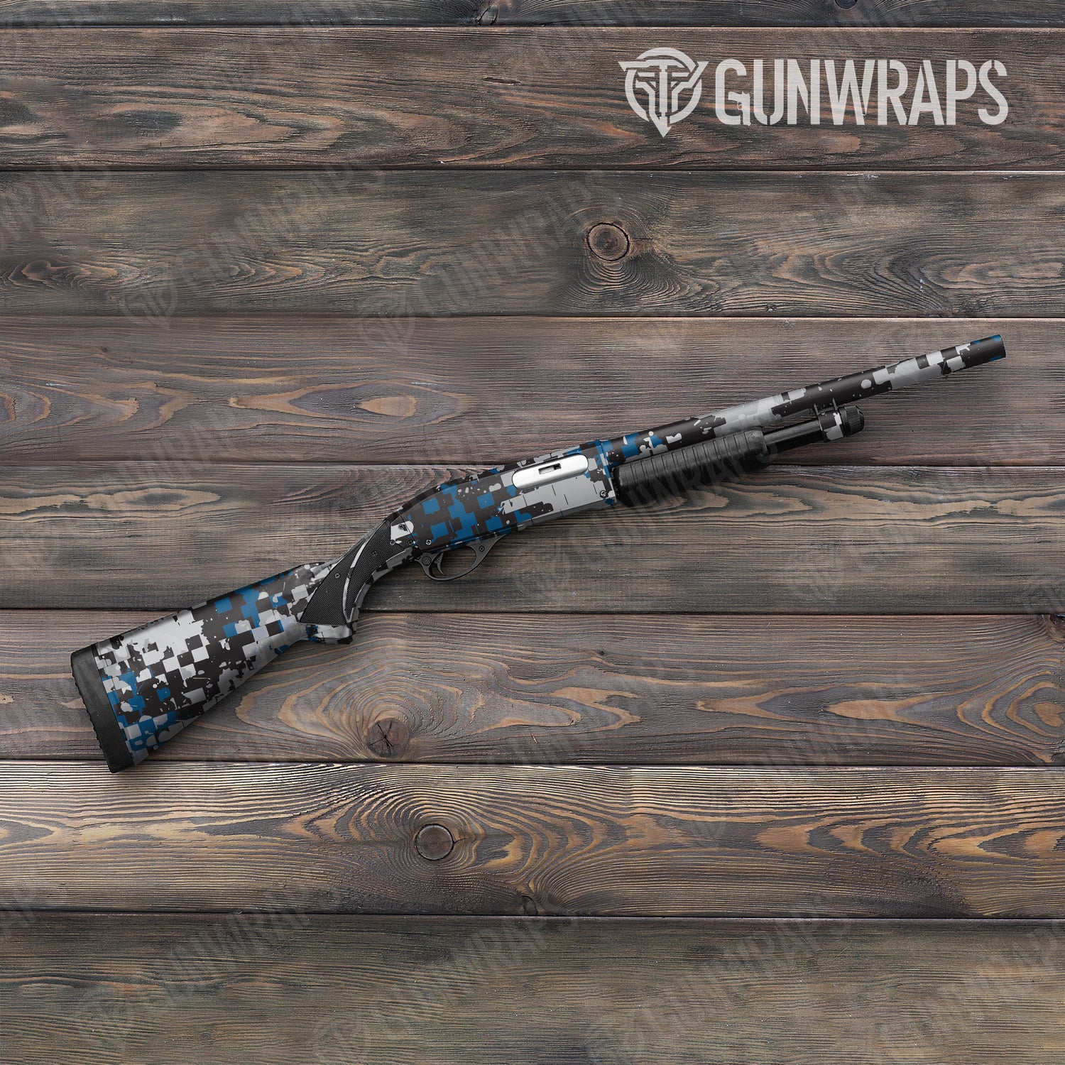 Shotgun Broken Plaid Blue Tiger Camo Gun Skin Vinyl Wrap