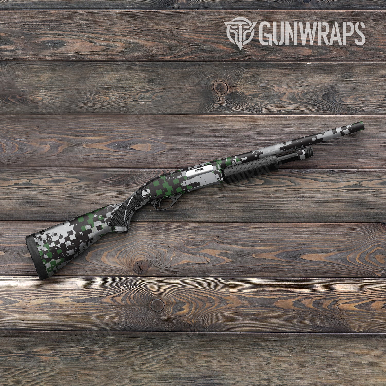 Shotgun Broken Plaid Green Tiger Camo Gun Skin Vinyl Wrap