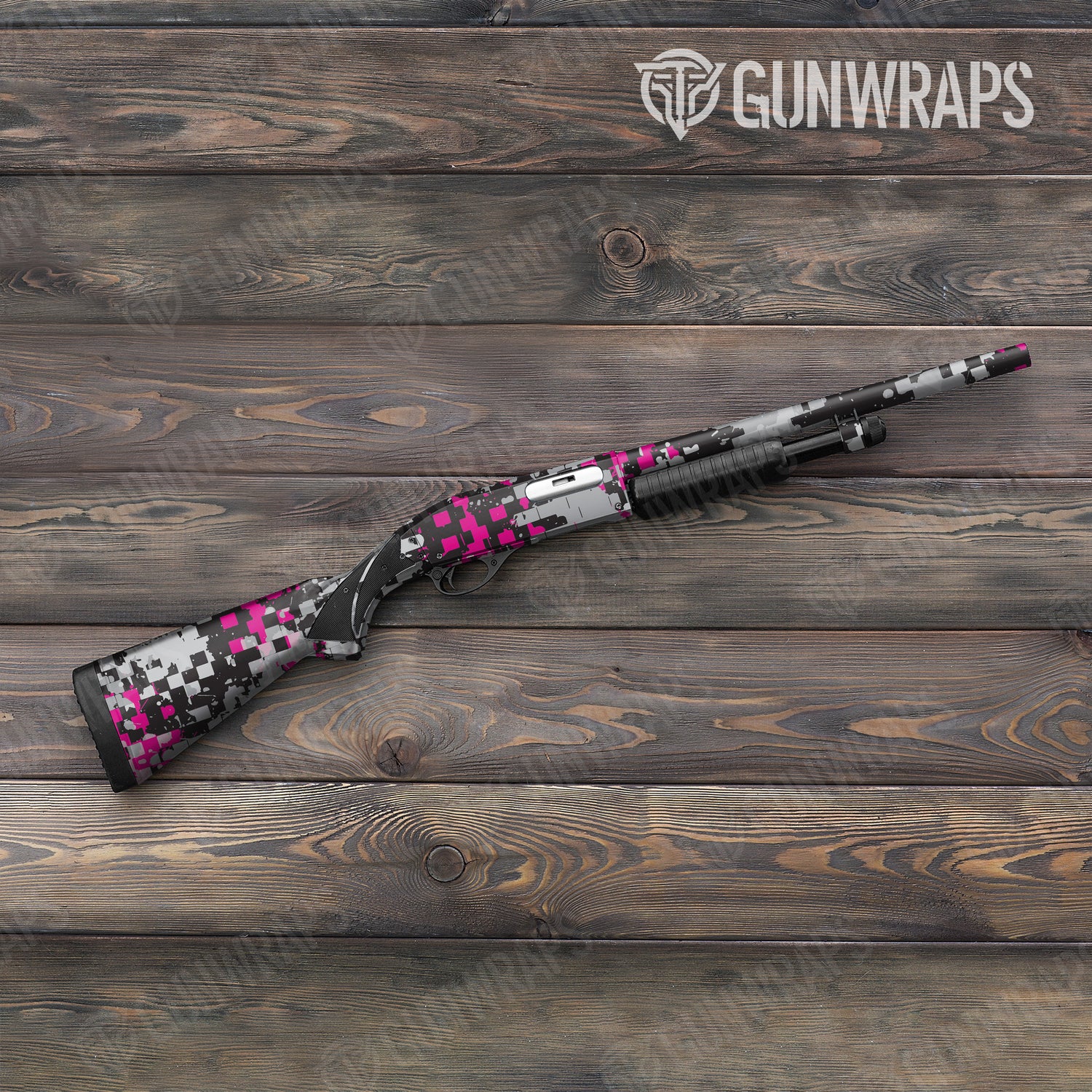 Shotgun Broken Plaid Magenta Tiger Camo Gun Skin Vinyl Wrap