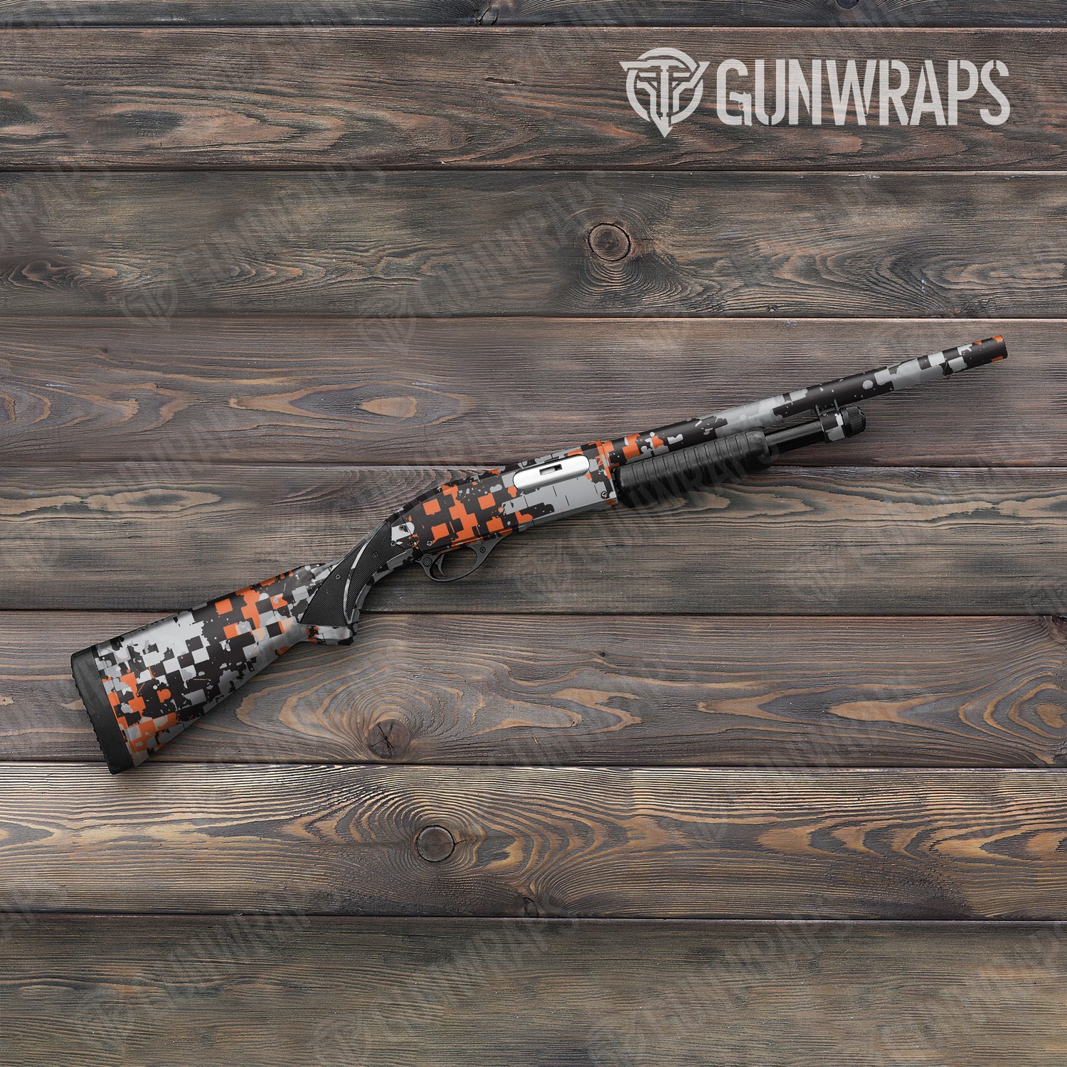 Shotgun Broken Plaid Orange Tiger Camo Gun Skin Vinyl Wrap