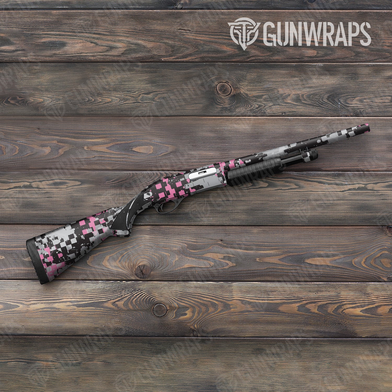 Shotgun Broken Plaid Pink Tiger Camo Gun Skin Vinyl Wrap