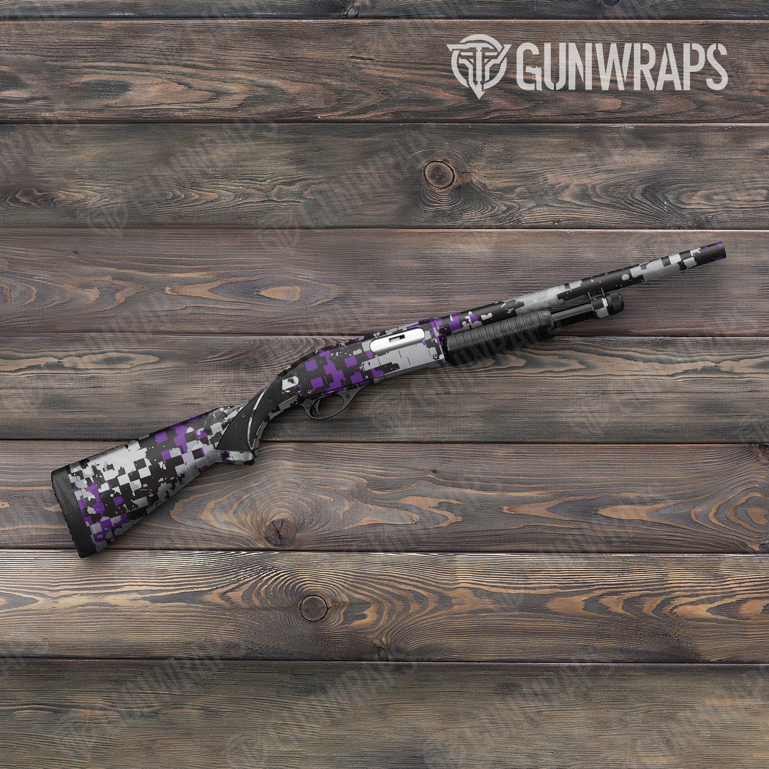 Shotgun Broken Plaid Purple Tiger Camo Gun Skin Vinyl Wrap