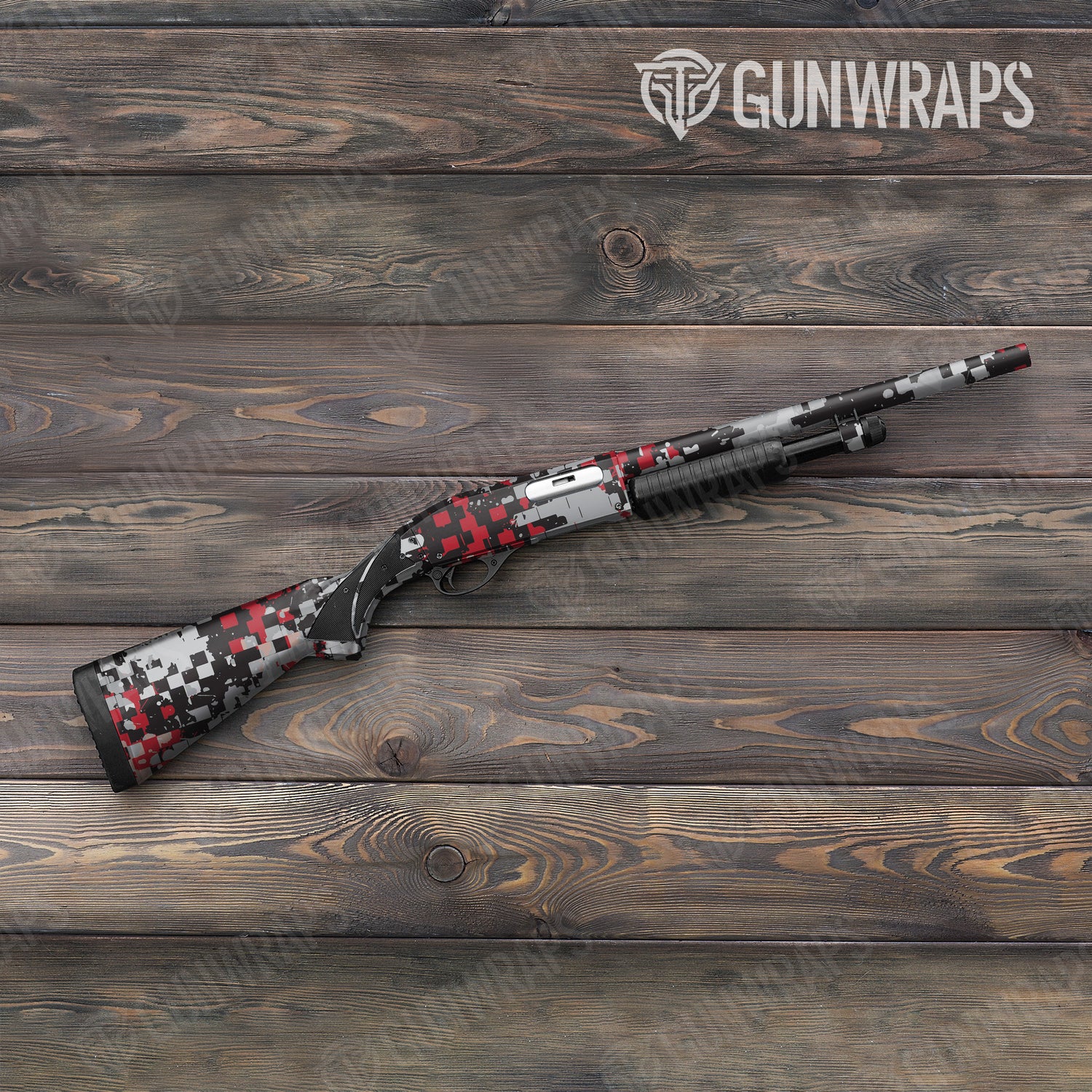 Shotgun Broken Plaid Red Tiger Camo Gun Skin Vinyl Wrap