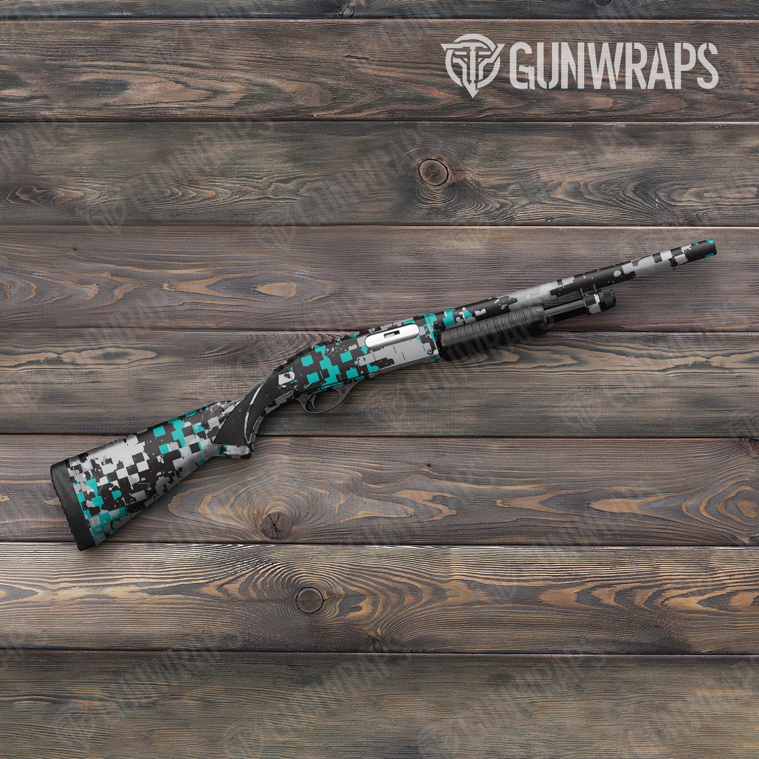 Shotgun Broken Plaid Tiffany Blue Tiger Camo Gun Skin Vinyl Wrap