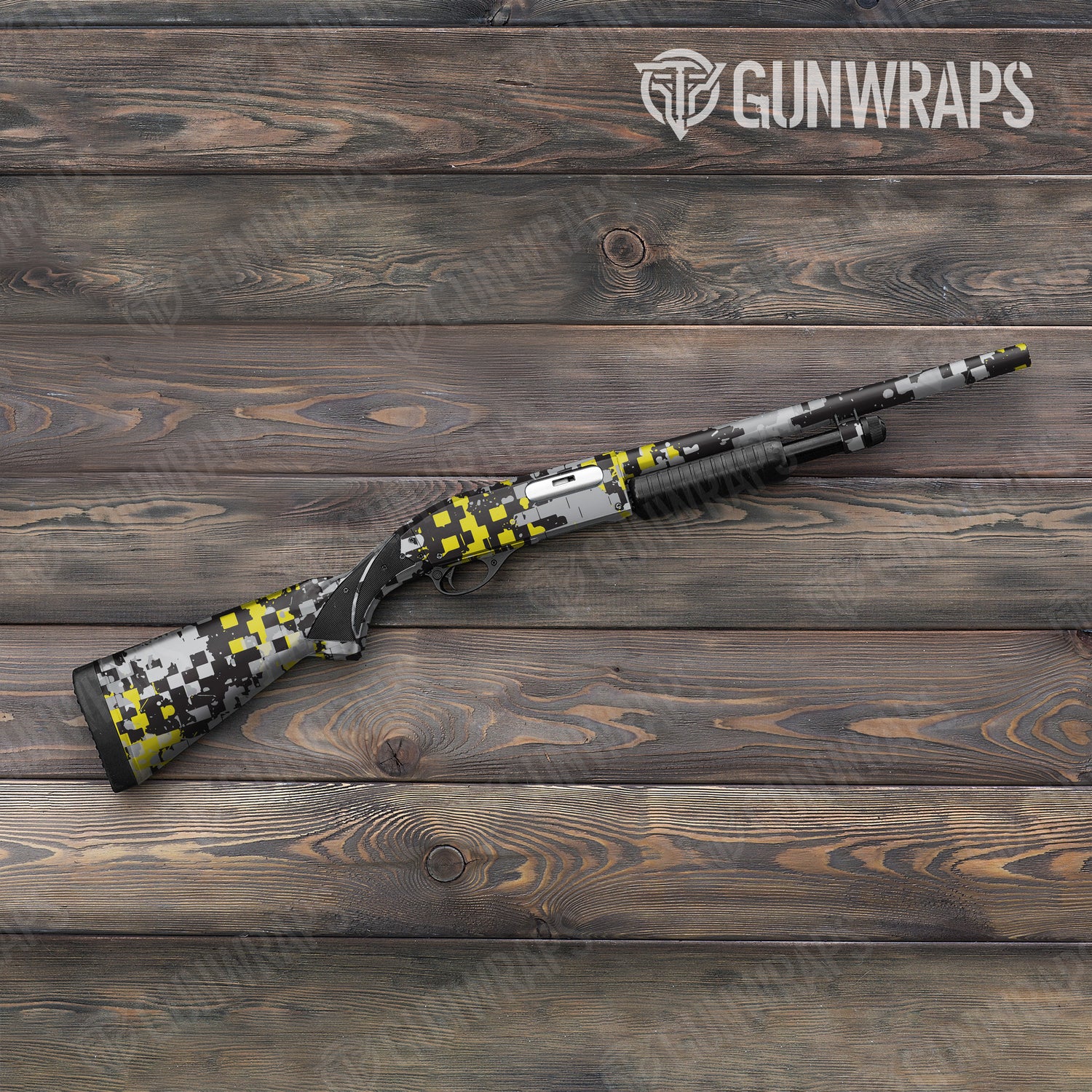 Shotgun Broken Plaid Yellow Tiger Camo Gun Skin Vinyl Wrap