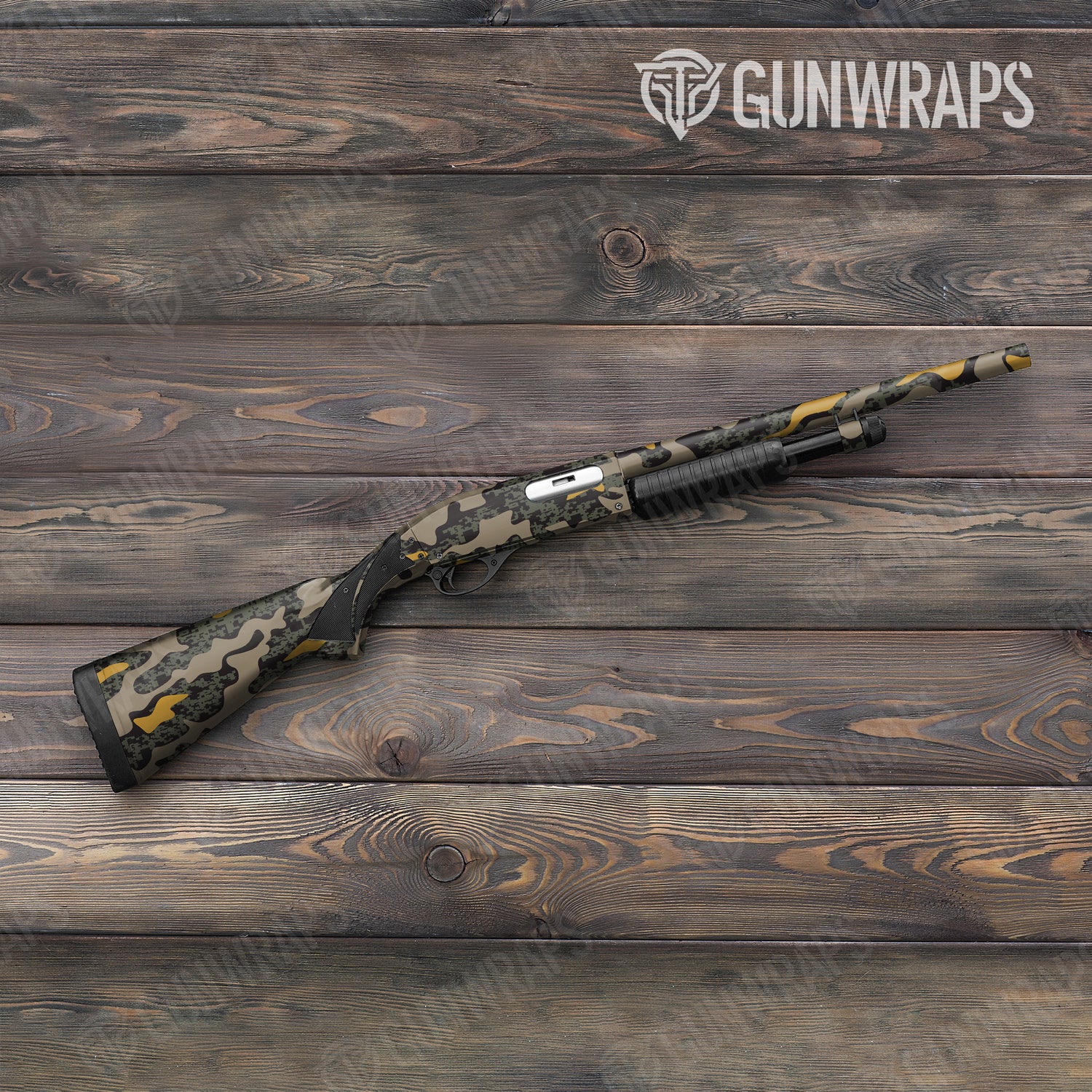 Shotgun Compound Militant Yellow Camo Gun Skin Vinyl Wrap