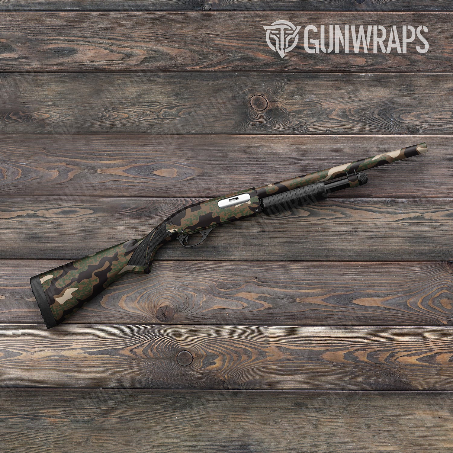 Shotgun Compound Woodland Camo Gun Skin Vinyl Wrap