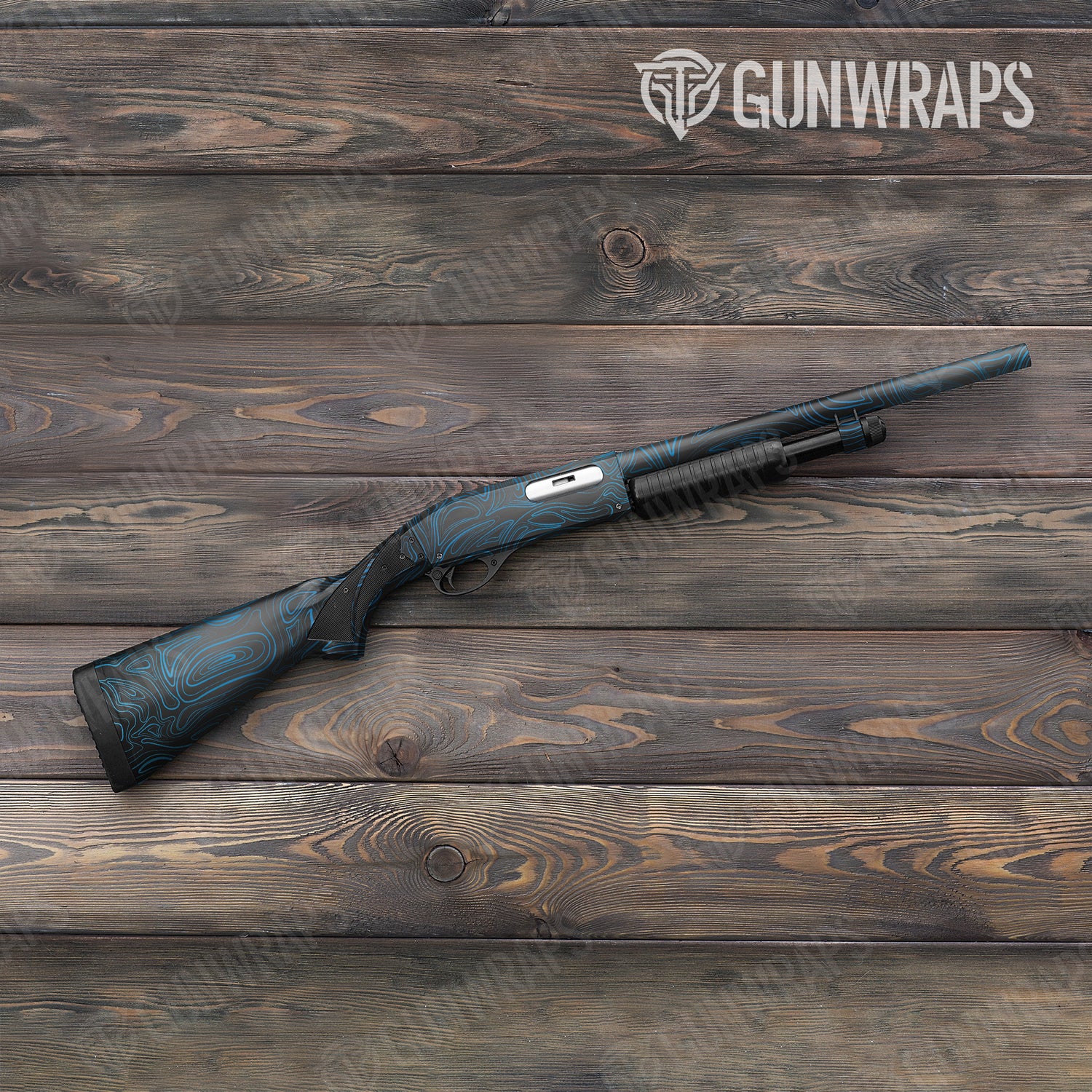 Shotgun Damascus Blue Camo Gun Skin Vinyl Wrap