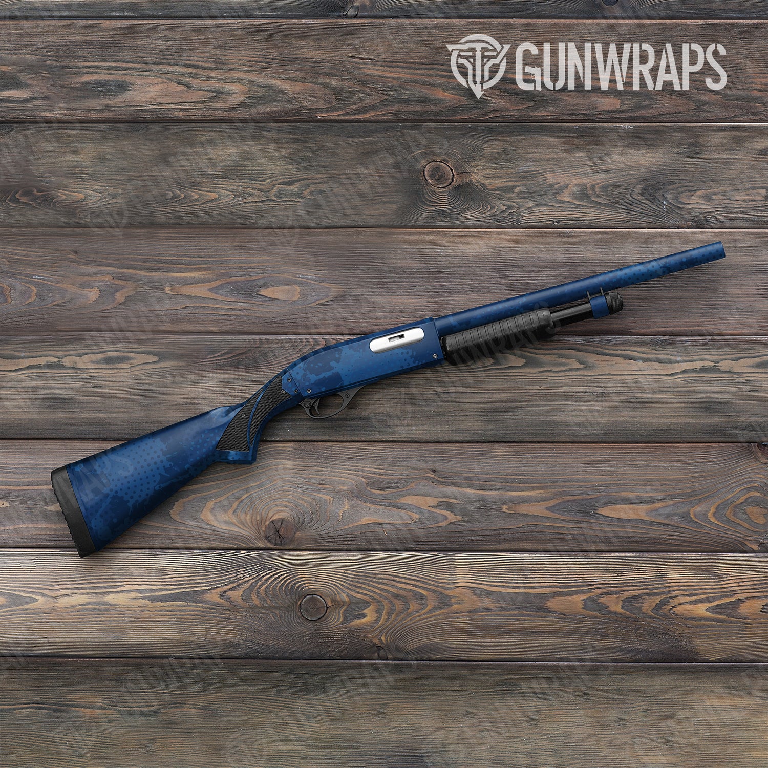 Shotgun Halftone Splatter Elite Blue Camo Gun Skin Vinyl Wrap