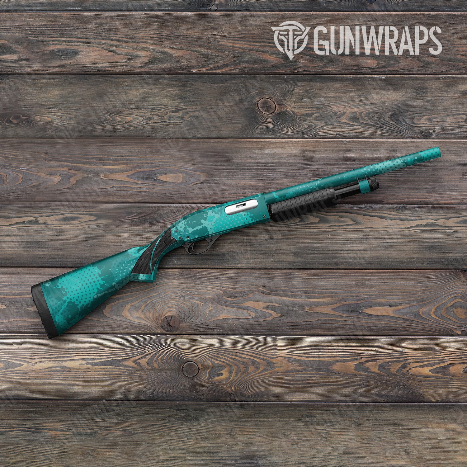 Shotgun Halftone Splatter Elite Tiffany Blue Camo Gun Skin Vinyl Wrap