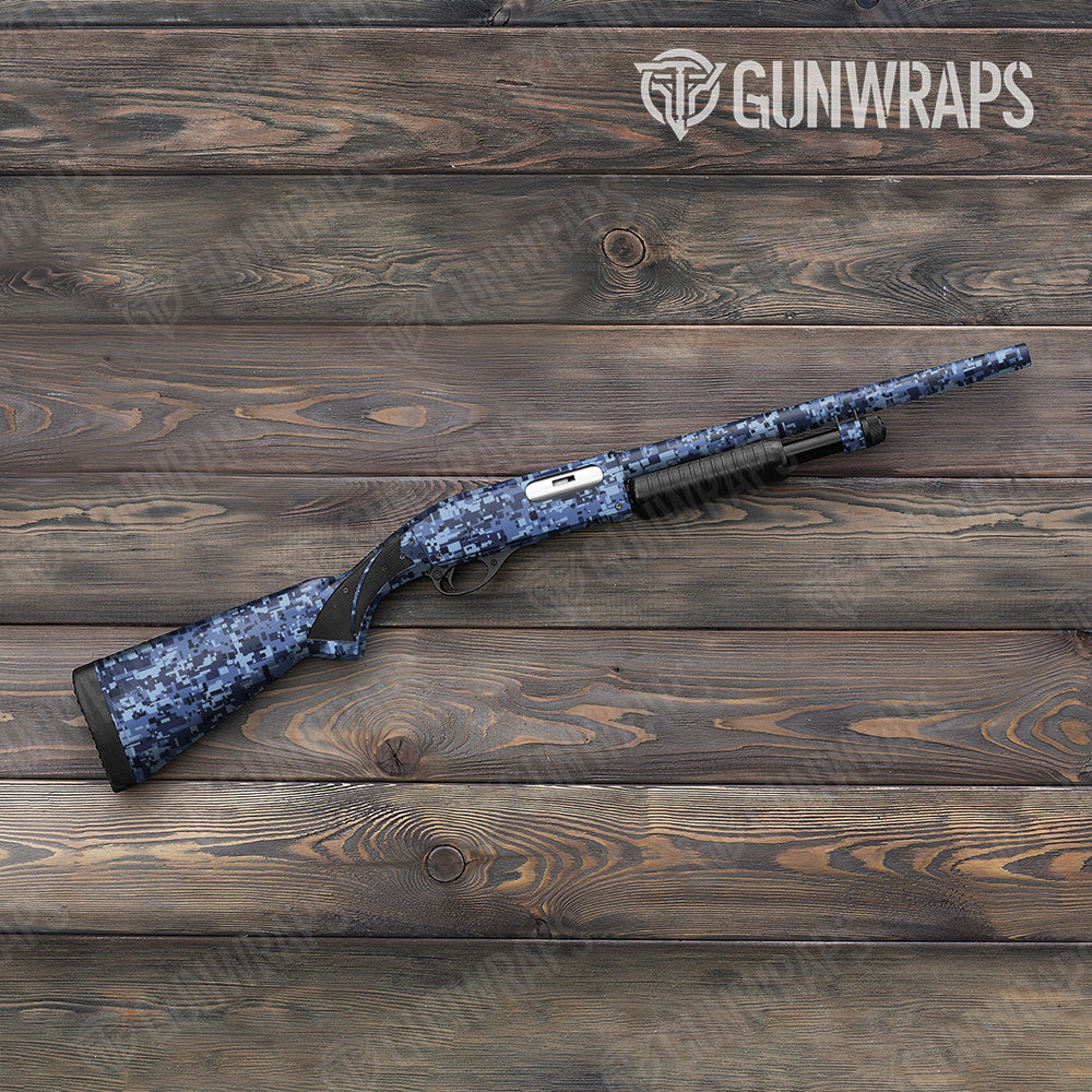 Shotgun Digital Blue Urban Night Camo Gun Skin Vinyl Wrap