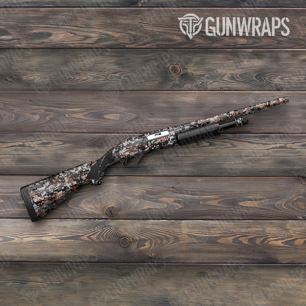 Shotgun Digital Urban Orange Camo Gun Skin Vinyl Wrap