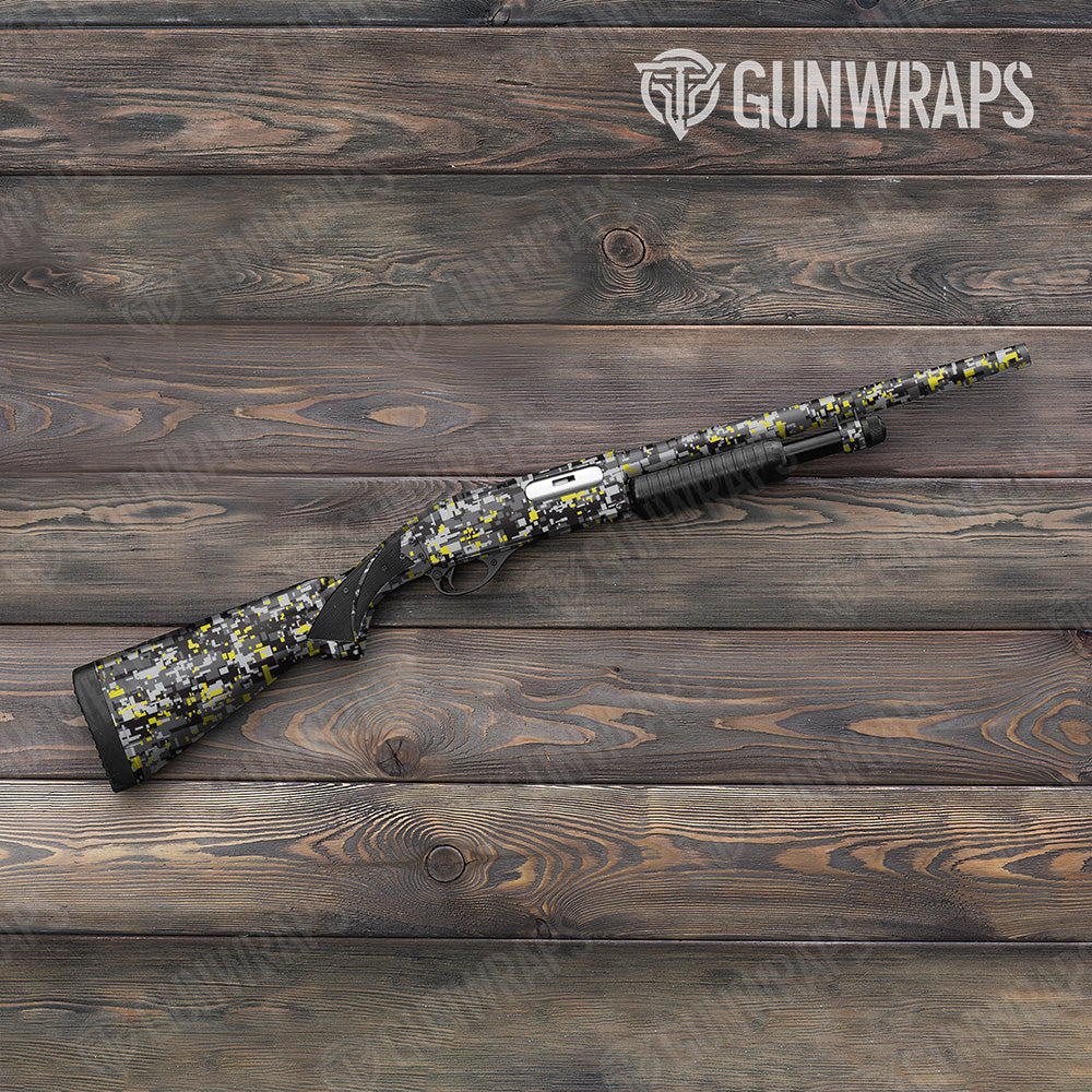 Shotgun Digital Urban Yellow Camo Gun Skin Vinyl Wrap