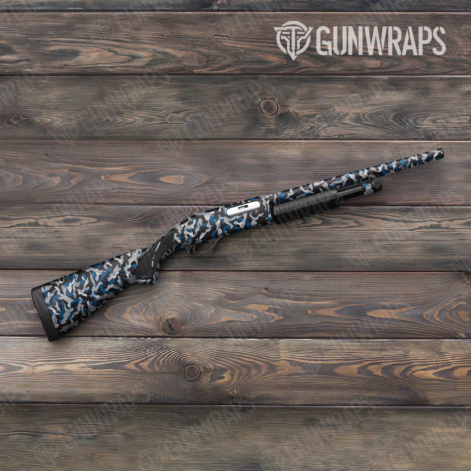 Shotgun Ragged Blue Tiger Camo Gun Skin Vinyl Wrap