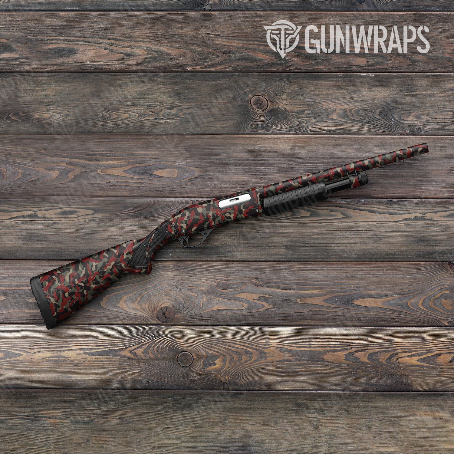 Shotgun Ragged Militant Red Camo Gun Skin Vinyl Wrap