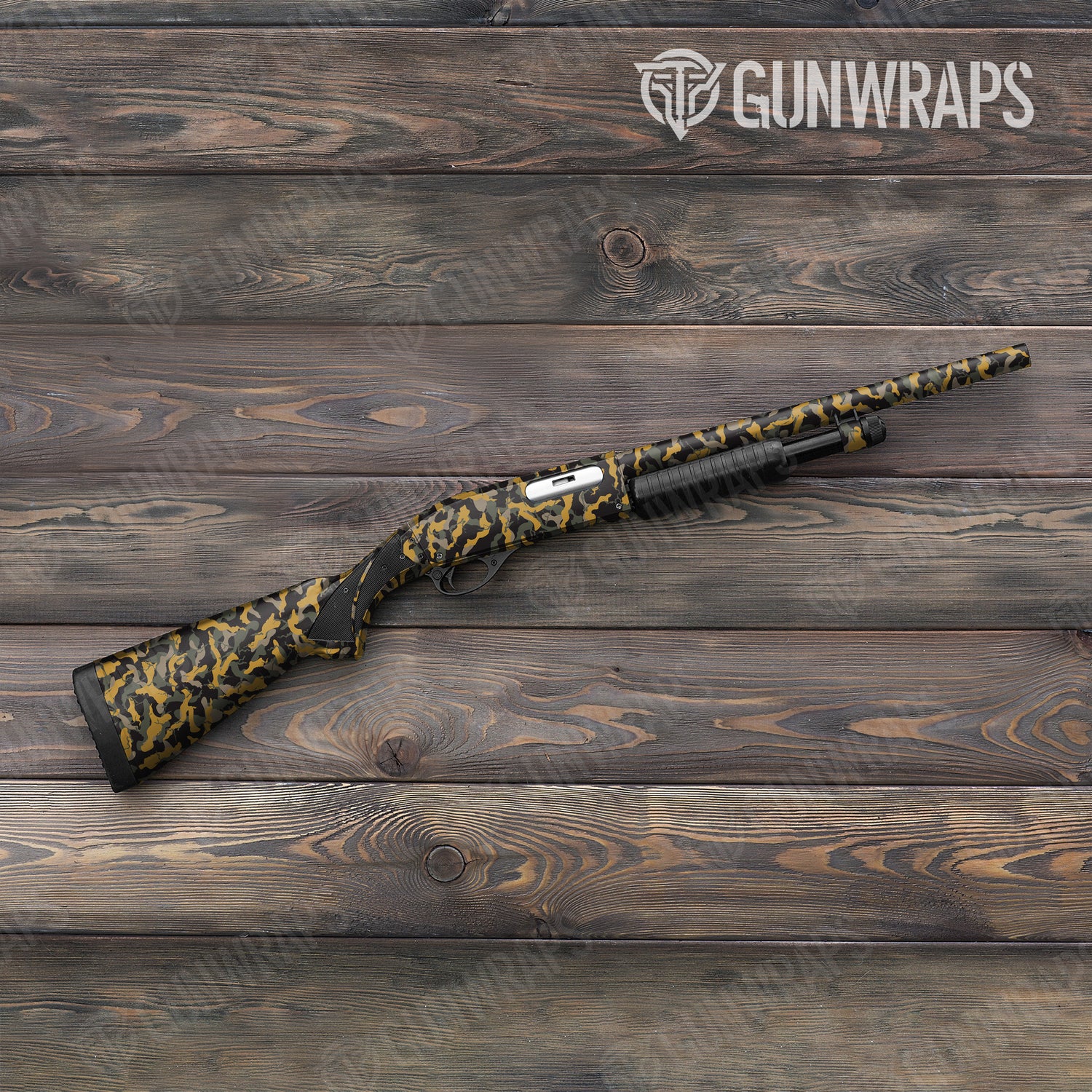 Shotgun Ragged Militant Yellow Camo Gun Skin Vinyl Wrap